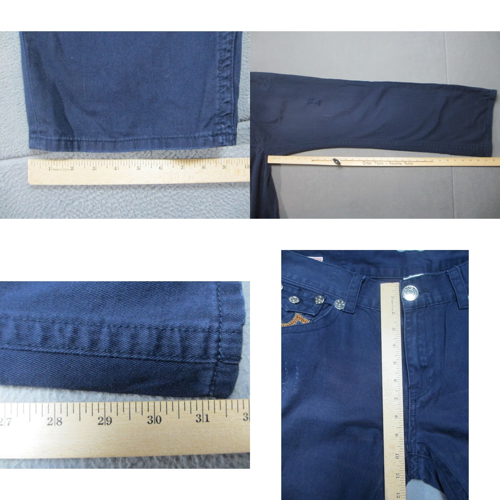 True Religion True Religion Jeans Mens 38x34 Blue Denim Ricky Straight Distressed Embroidered Jeans Size US 38 / EU 54 - 8 Thumbnail