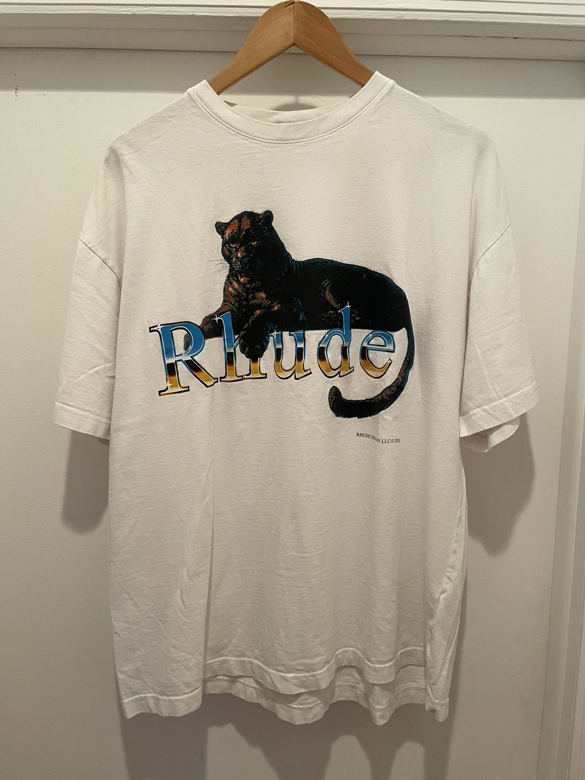 image of Rhude Panther T-Shirt in White, Men's (Size Large)