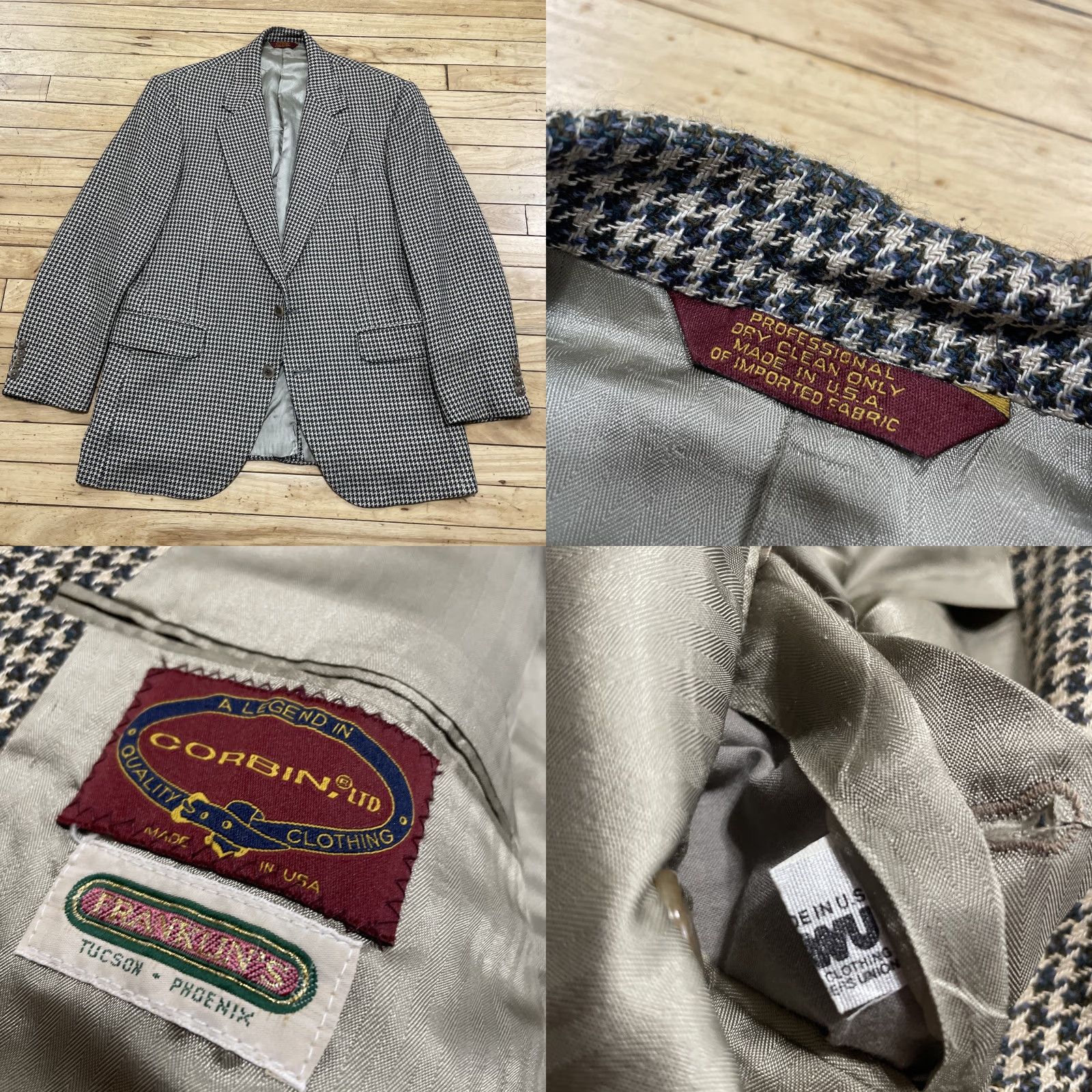 Vintage VINTAGE Corbin Jacket 42R Gray Houndstooth Wool Sport Coat Blazer - Single-Breasted, Two-Button, Lined, USA, 2 Piece, Regular Fit, Men Size 42R - 11 Thumbnail