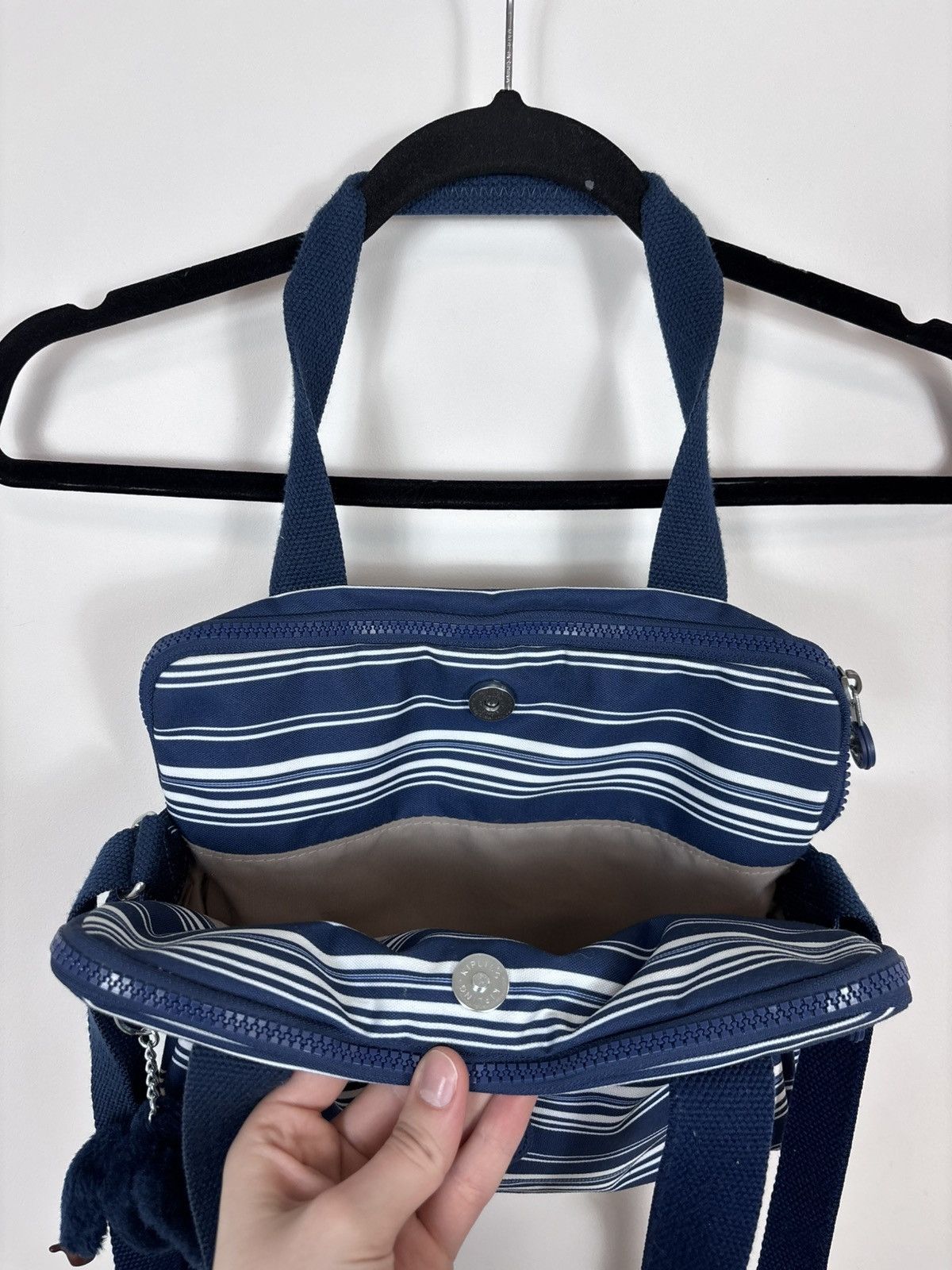 Japanese Brand Kipling Y2K Blue/White Striped Handbag Shoulder Crossbody Size ONE SIZE - 14 Thumbnail