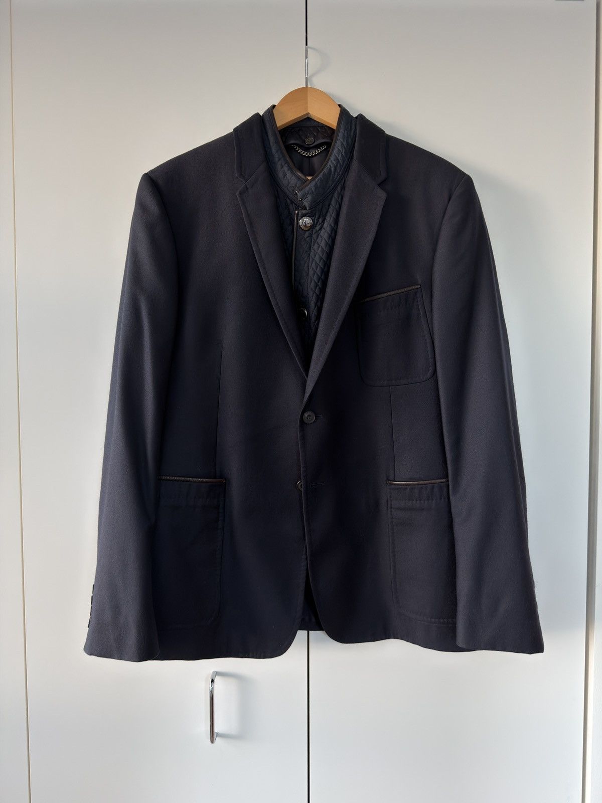 Burberry London Wool Cashmere Blazer with Quilted Vest Insert Navy 56 Size 52R - 1 Thumbnail