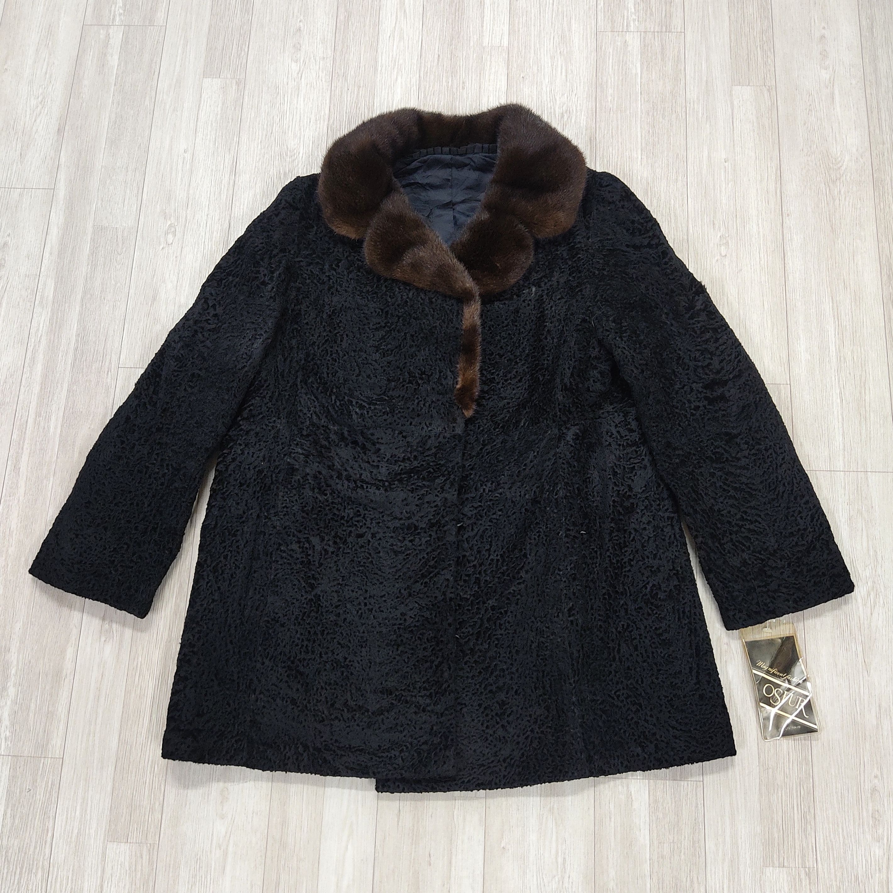 Japanese Brand OSFUR TOKYO Black Persian Lamb Coat with Mink Fur Size M / US 6-8 / IT 42-44 - 6 Thumbnail