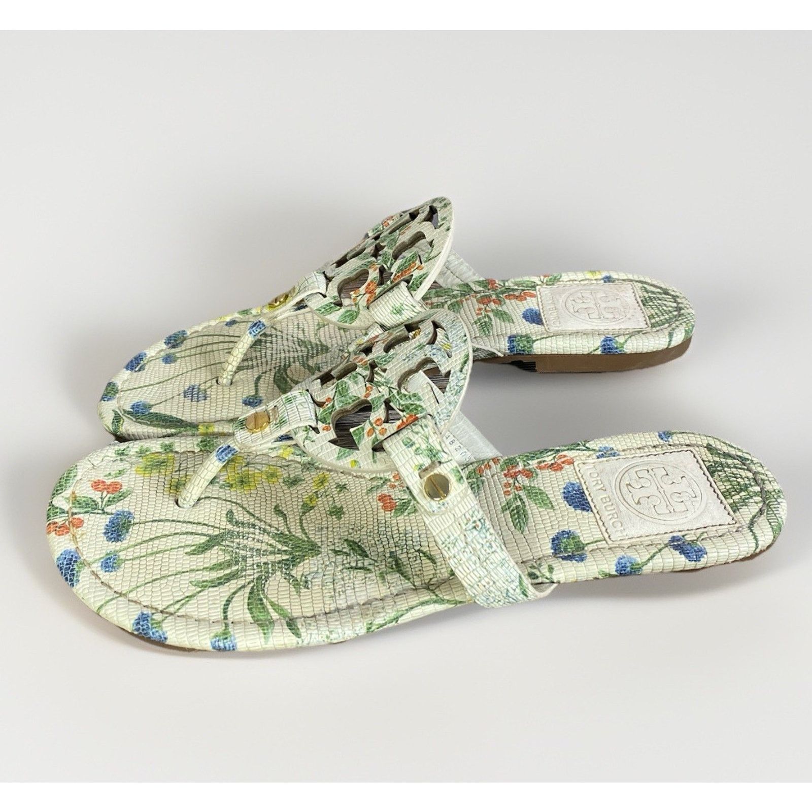 Tory Burch Tory Burch Miller Leather Thong Sandals Sz 6.5 Floral Cream Size US 6.5 / IT 36.5 - 4 Thumbnail