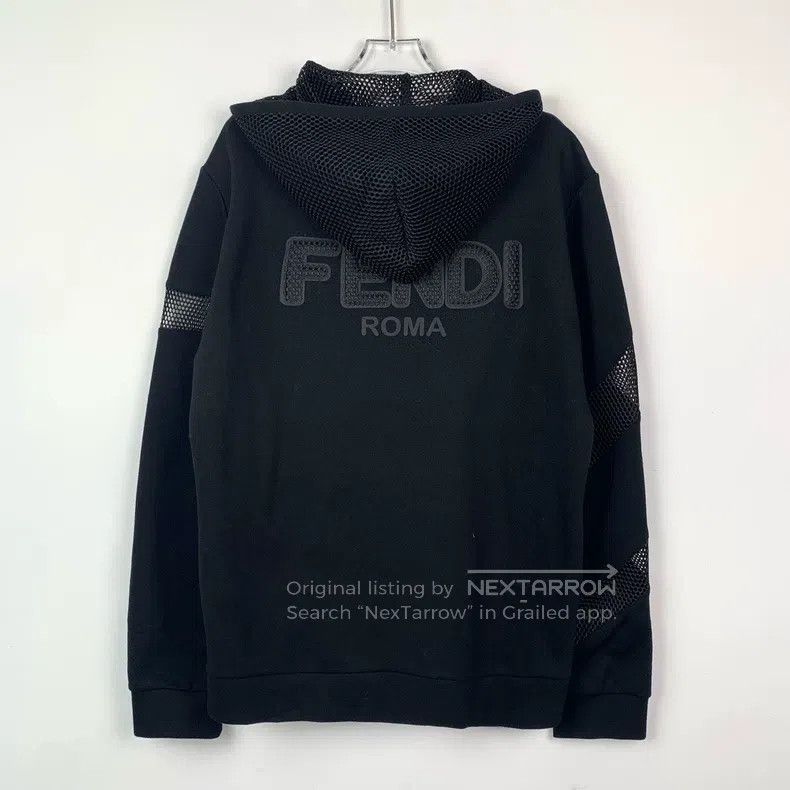 Fendi Fendi Logo Letter Cut-Out Patchwork Design Black Hooded Sw Size US M / EU 48-50 / 2 - 2 Thumbnail