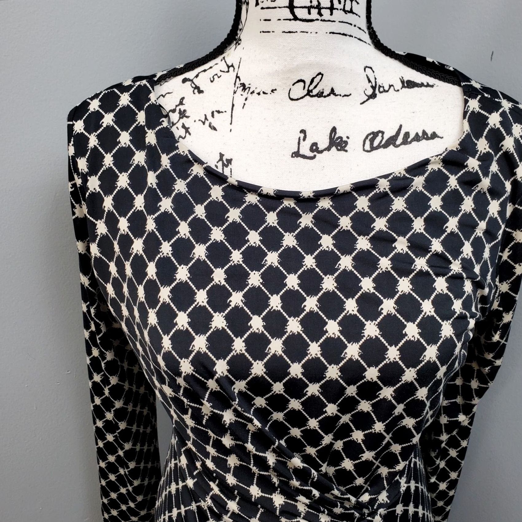 Vintage Gilli Sheath Dress Womens M Black White Geometric Pleated Waist Boat Neck Size M / US 6-8 / IT 42-44 - 4 Thumbnail