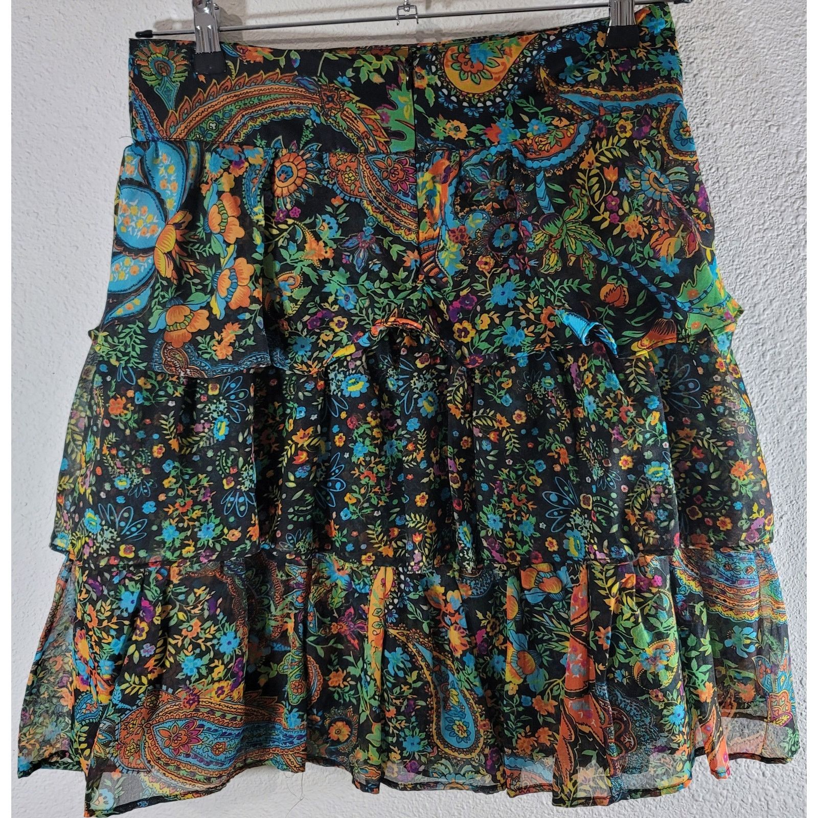 Other Chelesa & Theodore Black Floral Ruffled Tier A-Line Skirt 4 Size 27" / US 4 / IT 40 - 2 Thumbnail