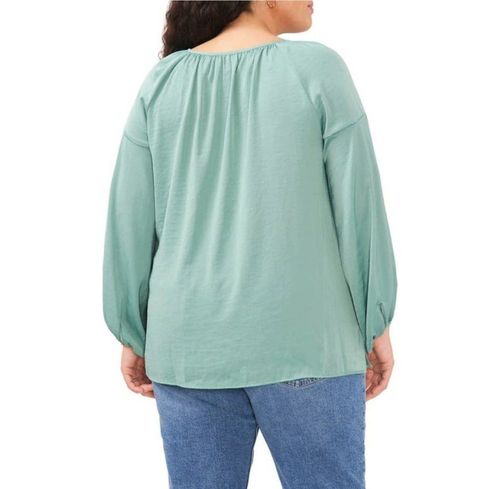 Vince Camuto NWT New $89 Vince Camuto Keyhole Rumple Satin Teal Blouse S Size XXL / US 16-18 / IT 52-54 - 2 Thumbnail