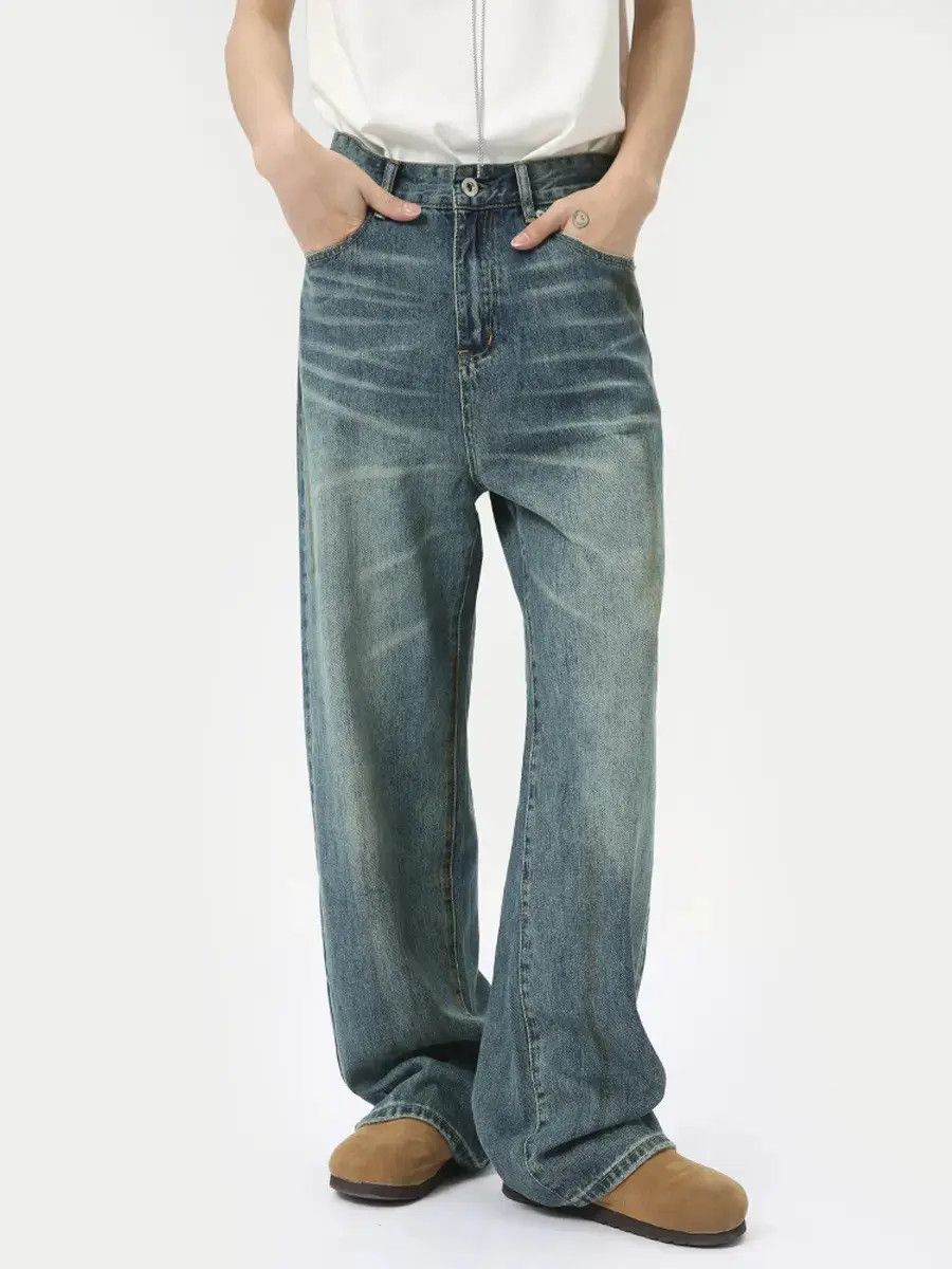 Japanese Brand Retro loose washed straight leg jeans Size US 32 / EU 48 - 2 Thumbnail