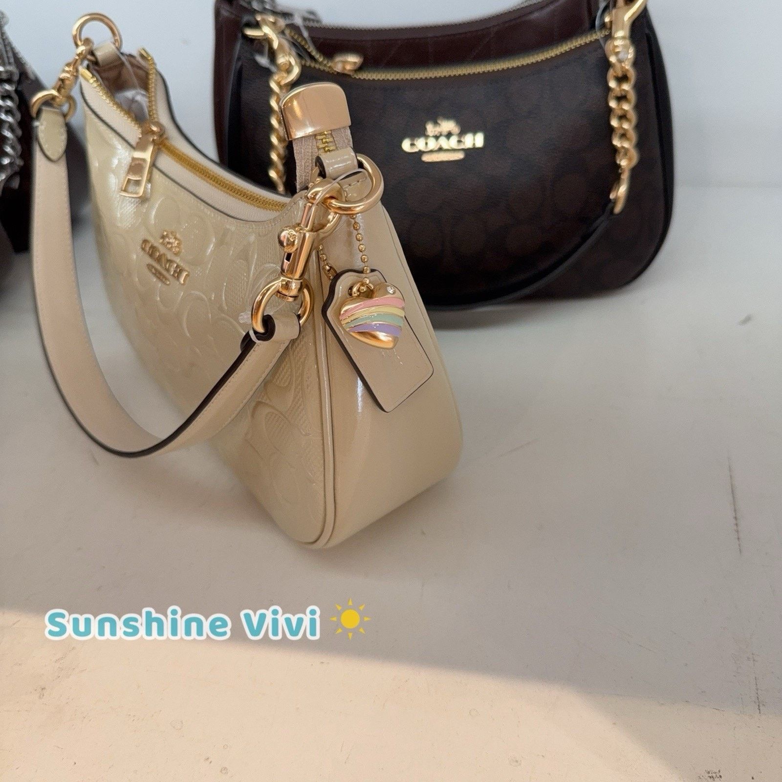 Coach NWT Coach CDA98 Teri Shoulder Bag Leather Heart Charm Chalk Size ONE SIZE - 2 Thumbnail