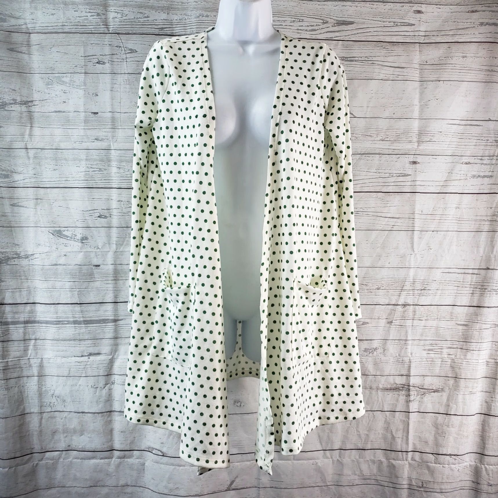 Vintage VINTAGE LuLaRoe Womens Cardigan Sz Small Green White Polka Dot Open Front Pockets Size S / US 4 / IT 40 - 2 Thumbnail