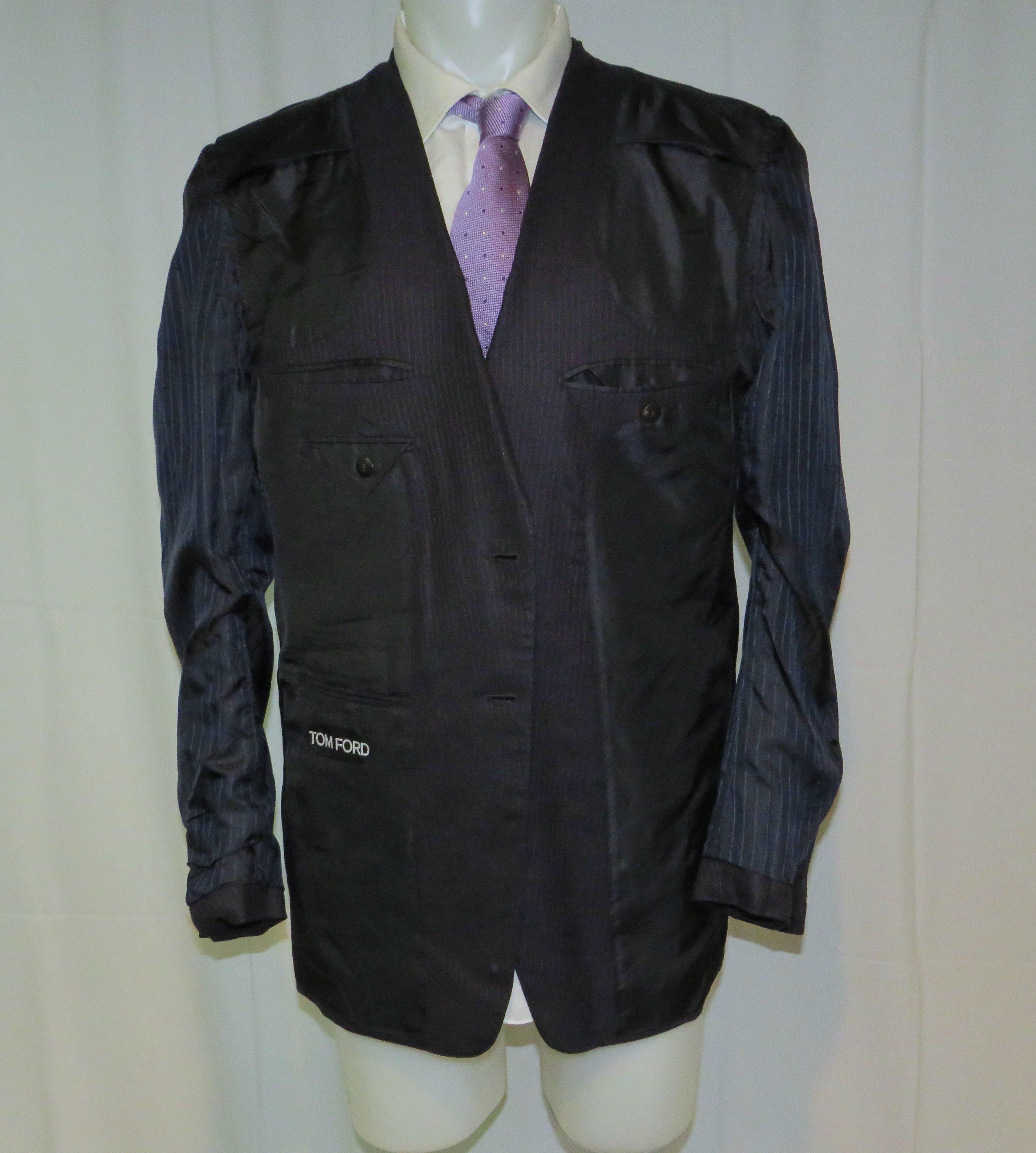Tom Ford O'Connor Blue Stripe Silk Blend Current Two Button Suit 44L Size 44L - 13 Thumbnail