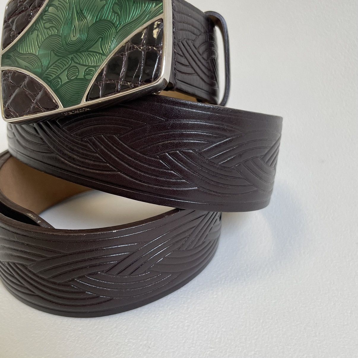 Prada Mid 2000s Western Plaque Buckle Belt Size 30 - 4 Thumbnail