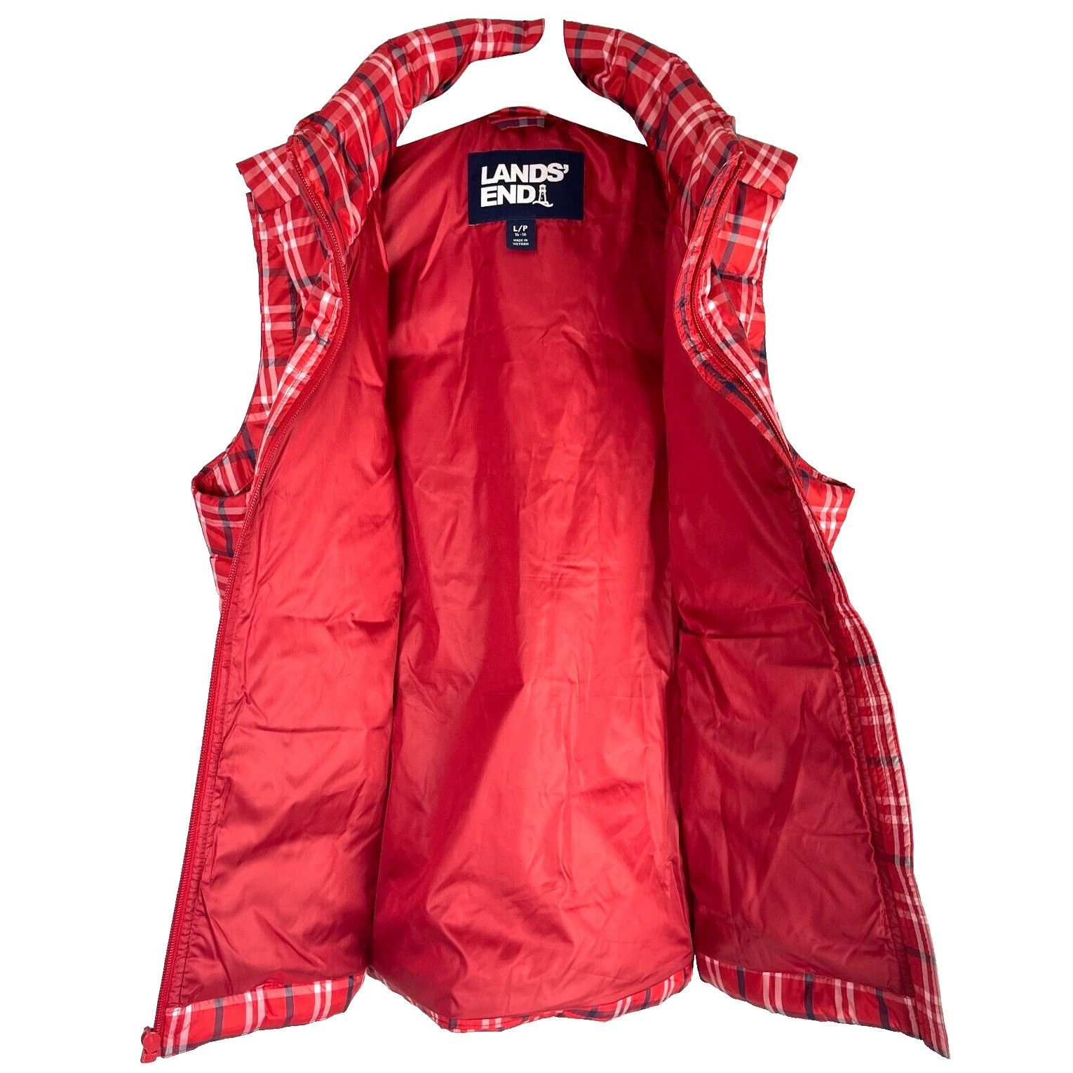 Lands' End Lands End Red Plaid Womens Puffer Vest Large 14-16 Zip Outdo Size L / US 10 / IT 46 - 5 Thumbnail