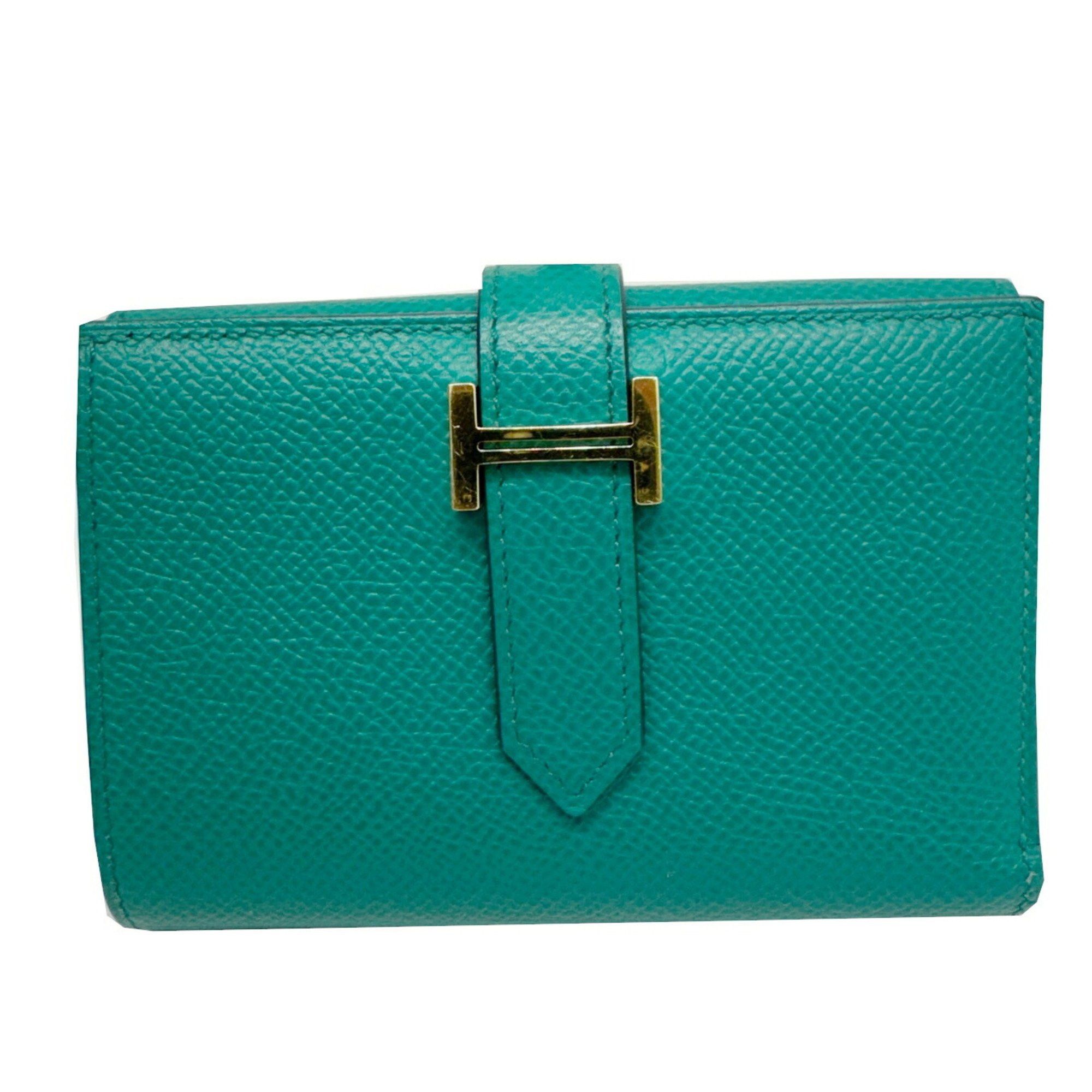 Hermes HERMES Bearn Combination Epson Vert Jade B Stamp 2023 Made Green Silver Metal Fittings Compact Wallet Size ONE SIZE - 1 Thumbnail