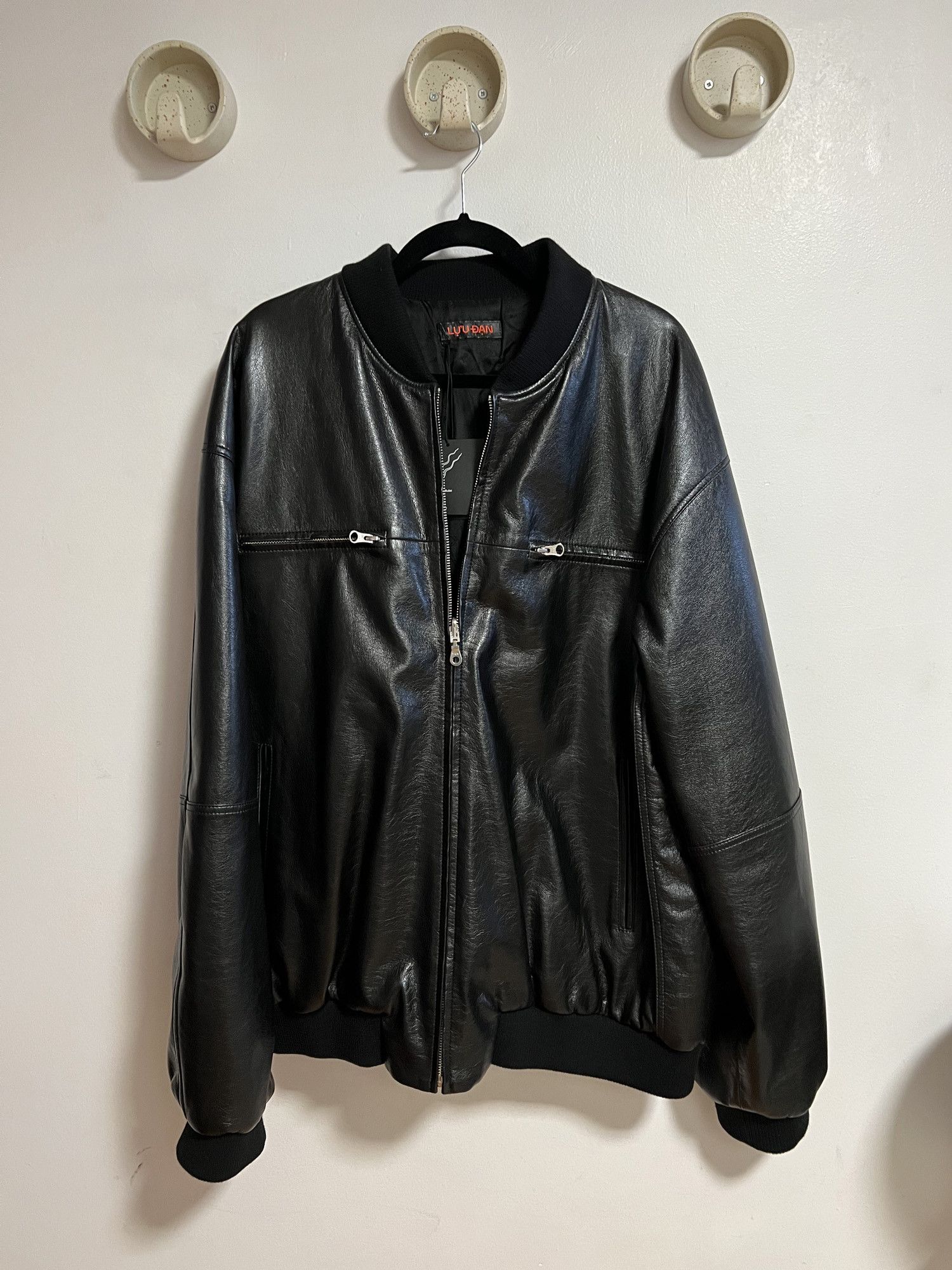 image of Luu Dan Reversible Faux Leather Bomber Jacket in Black, Men's (Size Large)