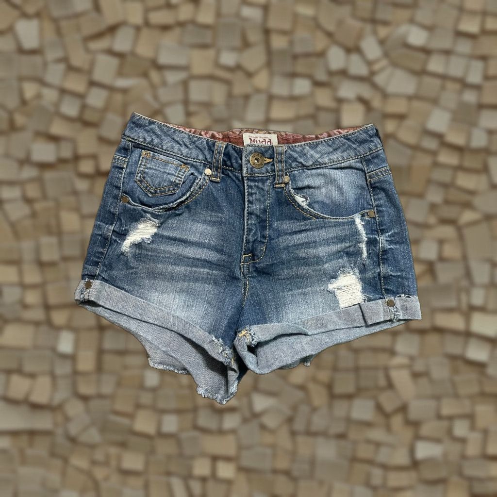 Vintage Mudd Shorts Juniors Size 3 Blue Denim Cut Off Distressed Pockets cuffed Size 26" / US 2 / IT 38 - 1 Thumbnail