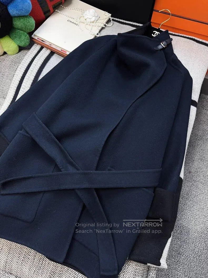 Hermes Hermes Black and Navy Blue Double-Faced Cashmere Coat with Size S / US 4 / IT 40 - 3 Thumbnail