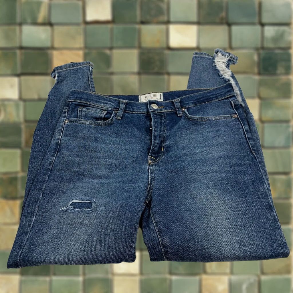Free People Free People Jeans Skinny Mid Rise 28 (Actual 30W 27L) Distressed Denim Blue 5-Pocket Button Zip Womens Girls Size 28" / US 6 / IT 42 - 1 Thumbnail