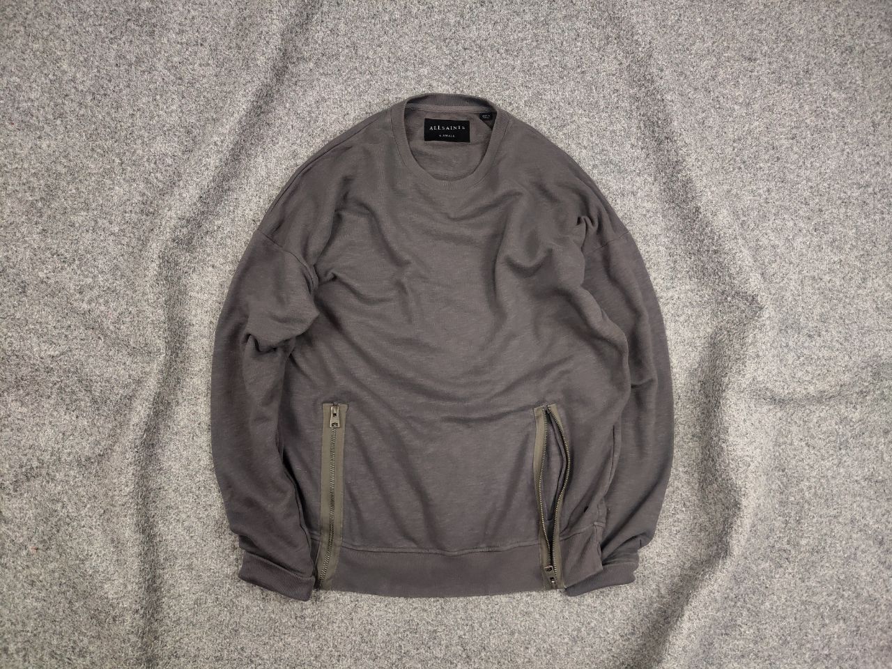 Allsaints Allsaints Rider CrewChek Military Zip Pocket Gray Sweatshirt Size US S / EU 44-46 / 1 - 1 Thumbnail