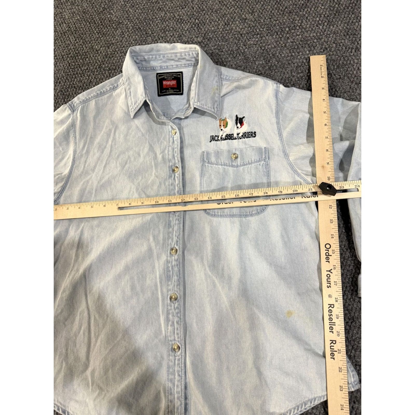 Wrangler Wrangler Button-Up Shirt Womens M Denim Blue Jack Russell Terrier Embroidered Pocket Casual Long Sleeve Size M / US 6-8 / IT 42-44 - 7 Thumbnail
