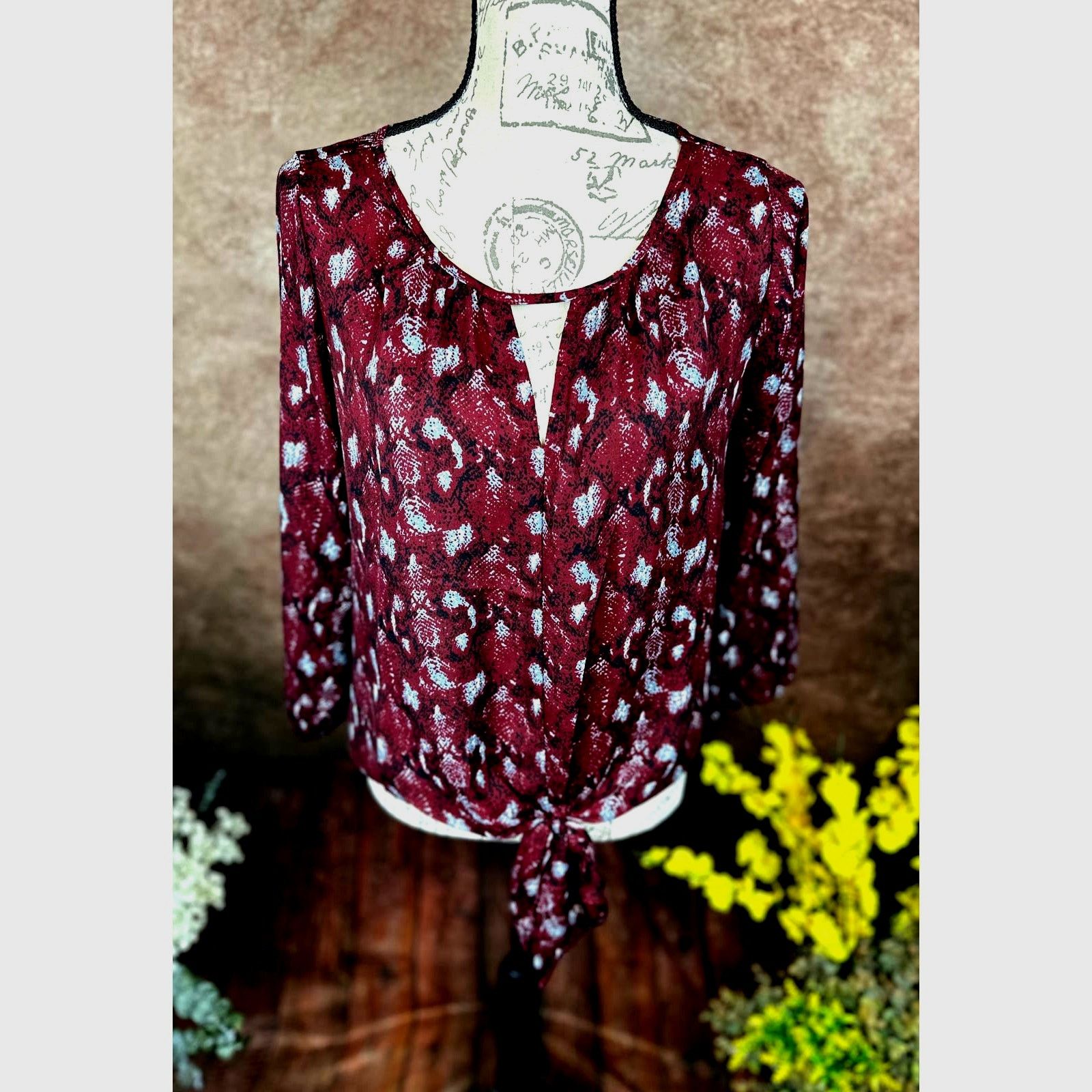 Other West Kei Veronica Tie Front Blouse Burgundy Snake size S Size S / US 4 / IT 40 - 8 Thumbnail