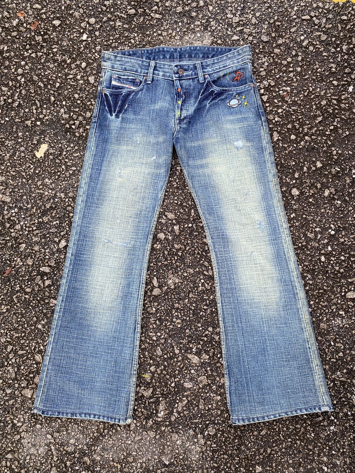 Diesel × Japanese Brand × Tornado Mart 1990s - Vintage Diesel Astronomy Design Flare Denim Size US 32 / EU 48 - 2 Thumbnail