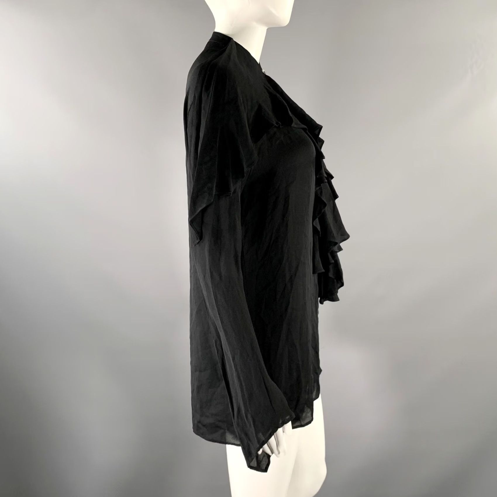 Jil Sander JIL SANDER Size 0 Black Silk Ruffled Blouse Size XS / US 0-2 / IT 36-38 - 3 Thumbnail