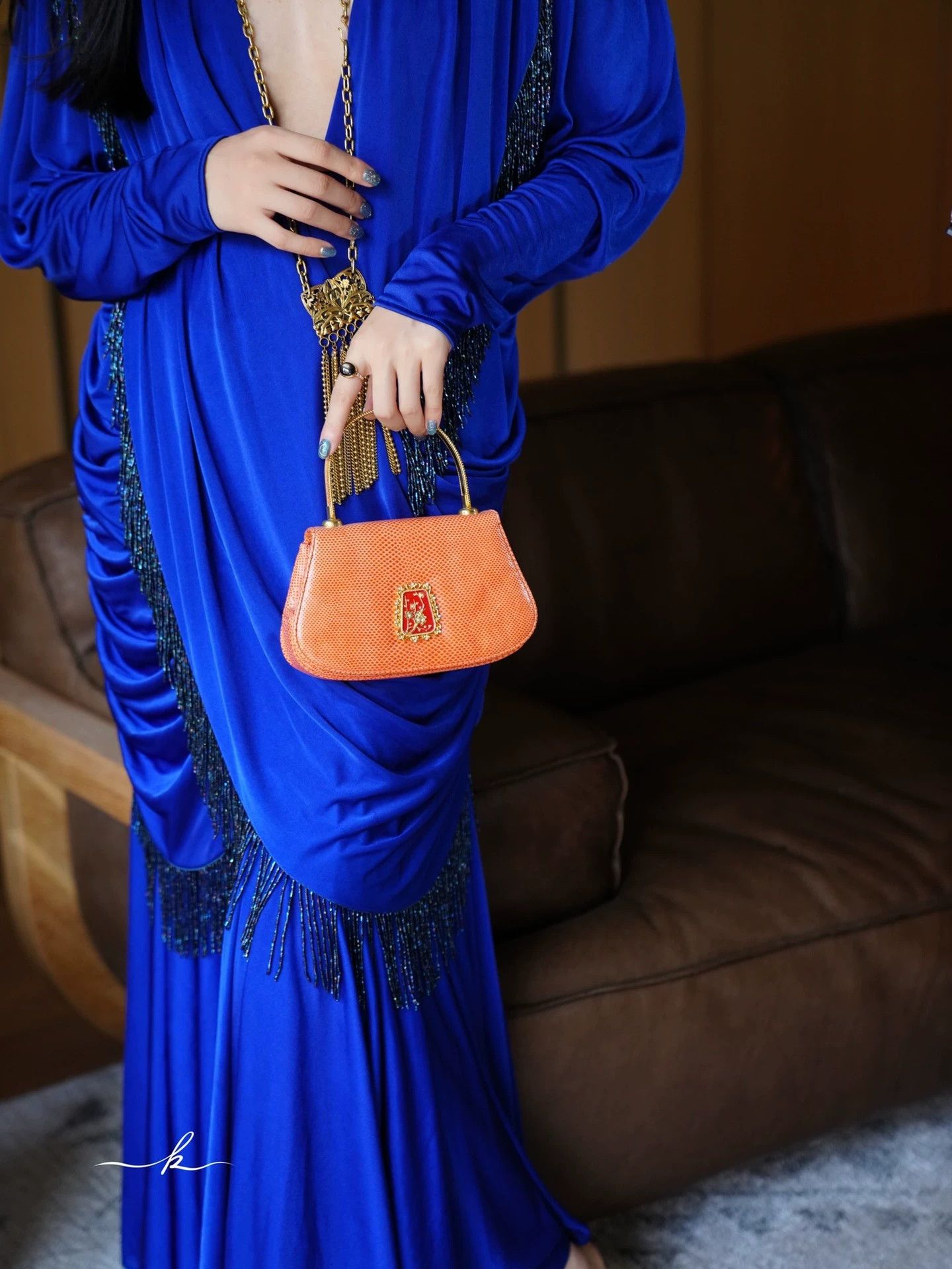 Vintage Vintage Klein Blue Pleated Beaded Tassel Dress Size L / US 10 / IT 46 - 9 Thumbnail