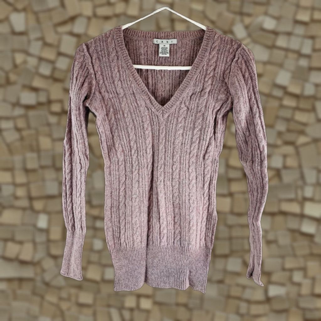 Vintage CAbi Sweater Women's XS Pink Pullover Alpaca Wool Blend Cable-Knit V-Neck Size XS / US 0-2 / IT 36-38 - 1 Thumbnail