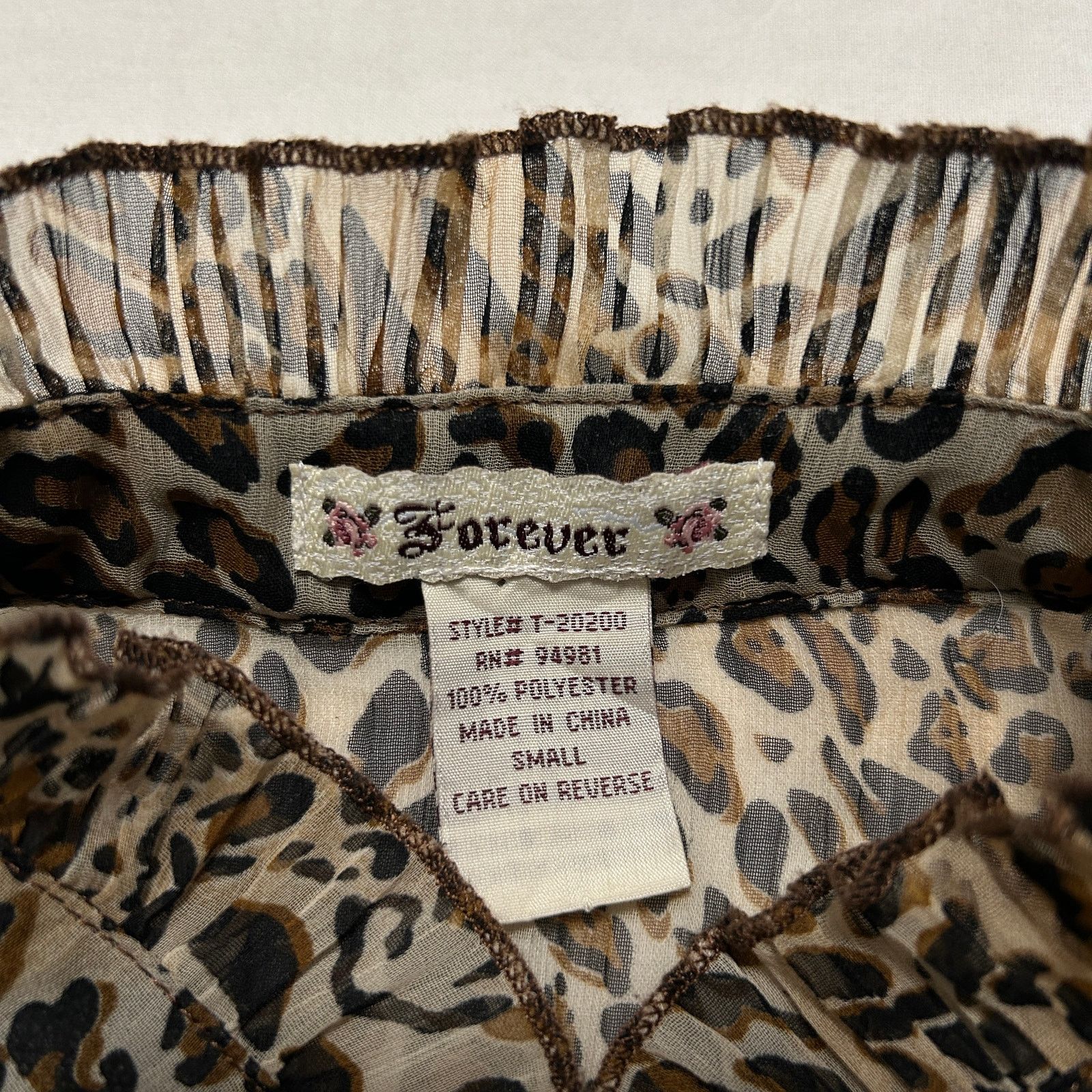 Other Y2K 00s Brown Cream Bell Sleeve Cheetah Print Sheer Blouse S Size S / US 4 / IT 40 - 2 Thumbnail