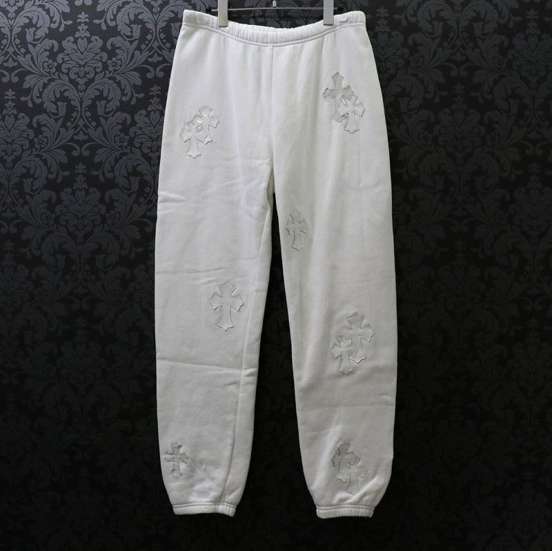 image of Chrome Hearts Cemetery Cross Patch Sweatpants in White, Men's (Size 30)