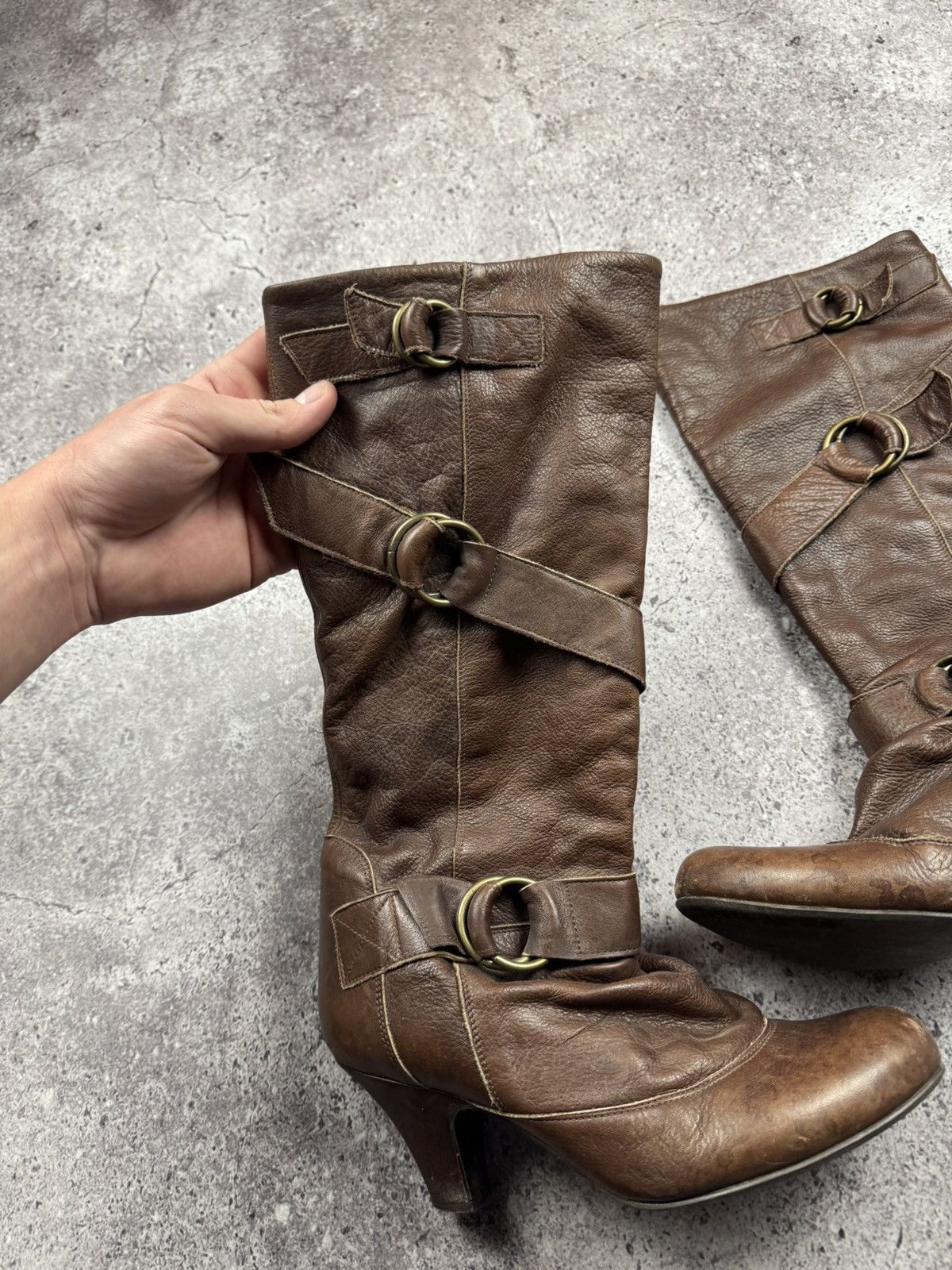 If Six Was Nine Vintage Italian AS98 Heel Leather Biker Boots In Brown Size US 7 / IT 37 - 5 Thumbnail