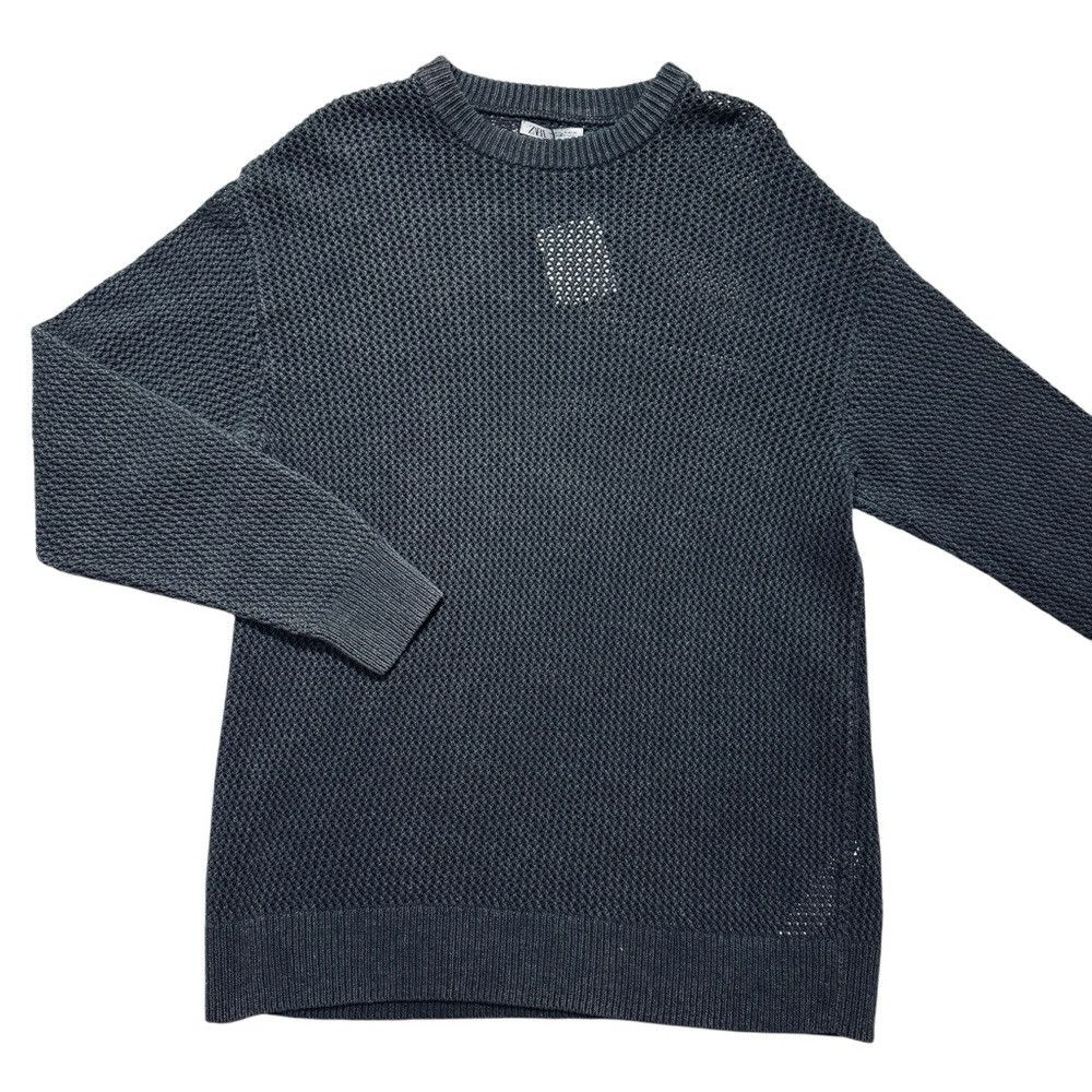 Zara NWt New ZARA Cotton Weave Textured Dark Grey Sweater Size M Size US M / EU 48-50 / 2 - 2 Thumbnail