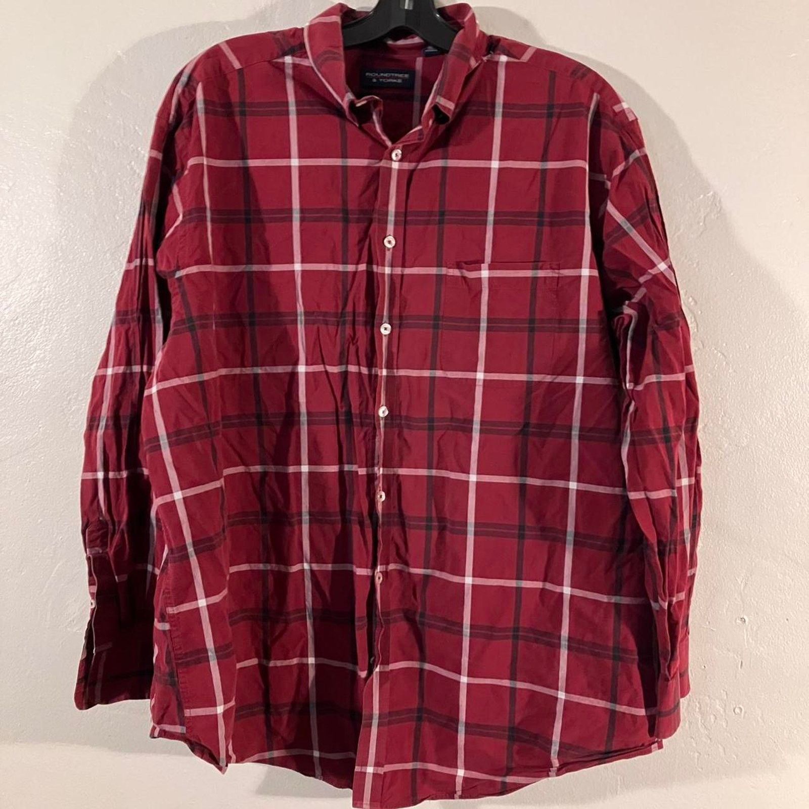 Roundtree & Yorke Roundtree Yorke Red Plaid Repaired Button Up Shirt Size US XXL / EU 58 / 5 - 1 Thumbnail