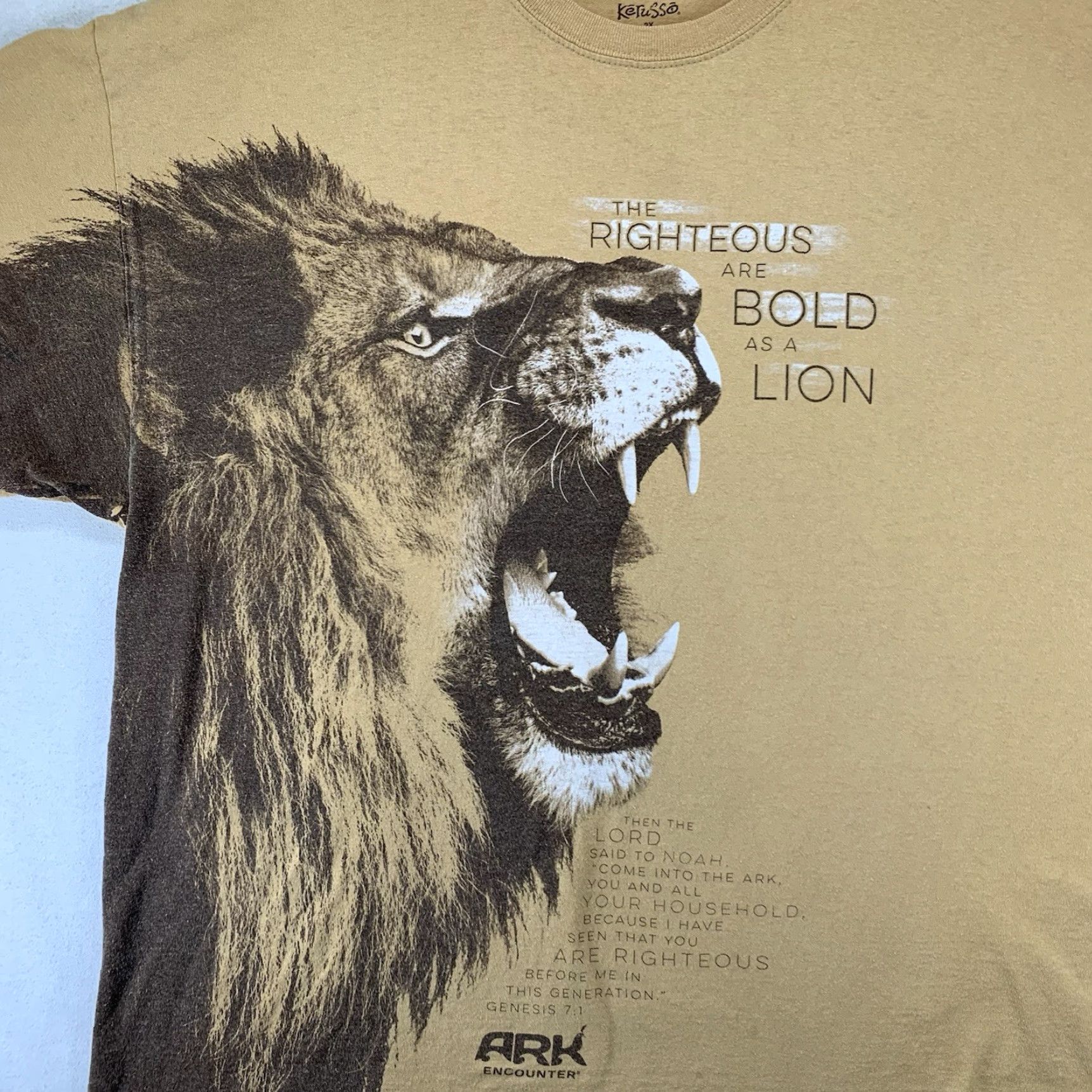 Vintage VINTAGE Christian T Shirt Men 2X Cotton Genesis 7:1 Lion Graphic Short Sleeve Brown 2000s Retro Size US XXL / EU 58 / 5 - 2 Thumbnail