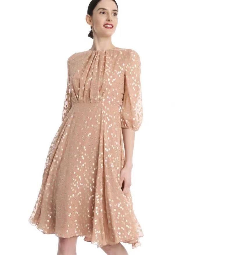 Max Mara Maxmara Orange Polka Dot Ruched Silk Long Sleeve Dress K26WX Size S / US 4 / IT 40 - 7 Thumbnail
