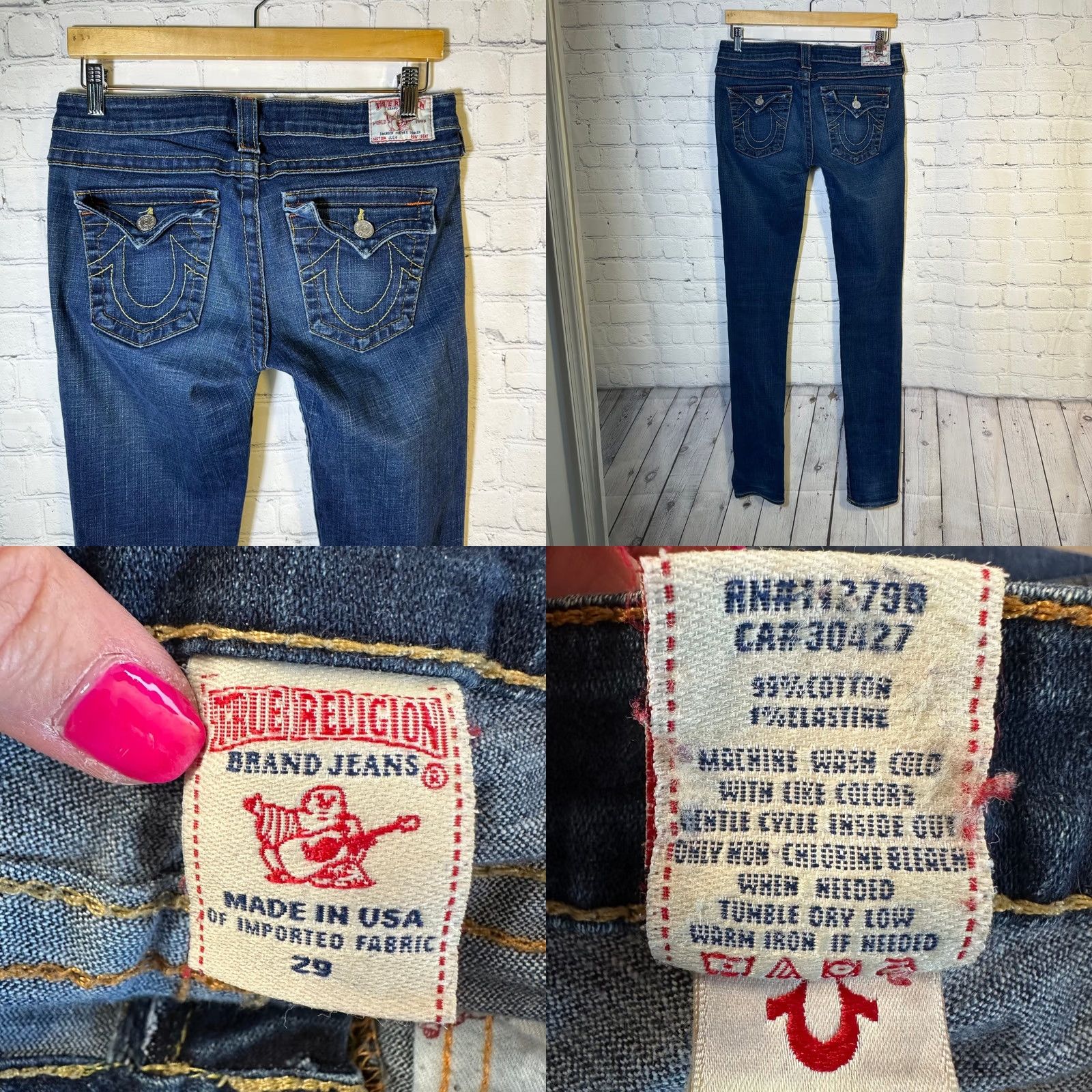 True Religion VINTAGE? False. Actually: True Religion Julie Skinny Jeans Dark Wash Low Rise Flap Pocket Womens Size 29 Size 29" - 8 Thumbnail