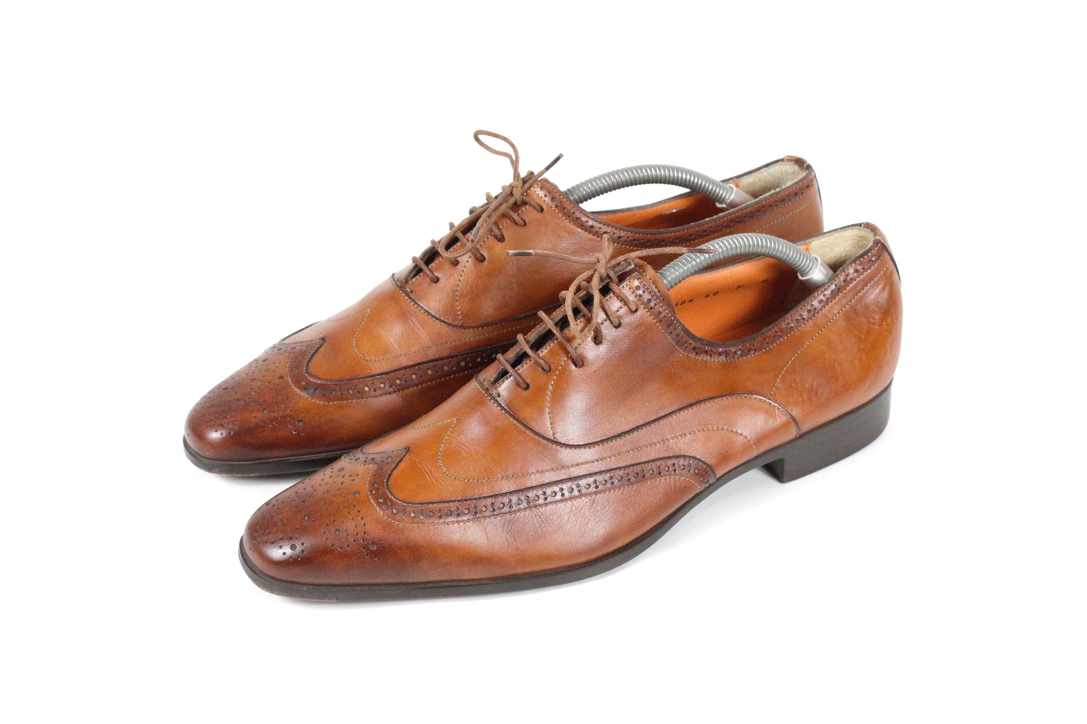 Santoni Nuvola Oxford Laced-Up Wingtip Brogue Leather Shoes