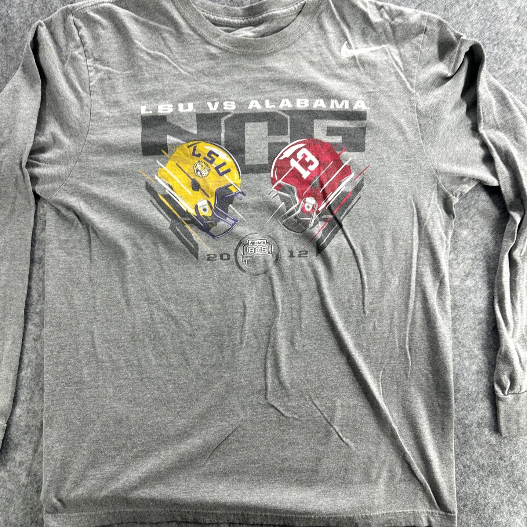 Nike VINTAGE Nike NCAA Football Shirt Men Large Gray LSU Tigers vs Alabama Crimson Tide 2012 BCS National Championship Size US L / EU 52-54 / 3 - 3 Thumbnail