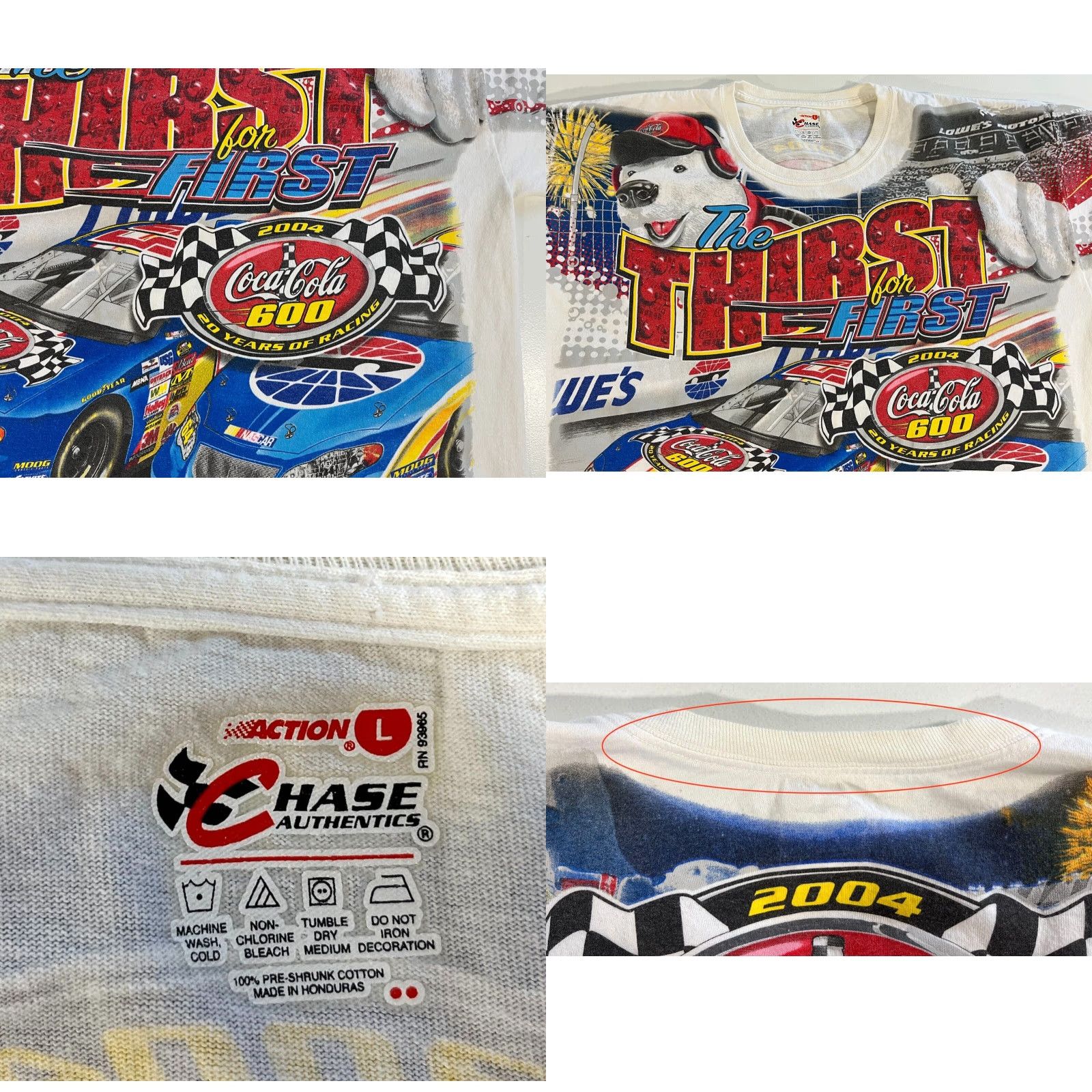 Chase Authentics VINTAGE The Thirst For Thirst 2004 Coca-Cola 6000 T-Shirt Chase Authentics Sz L Shirt Men White Cotton All-Over Print Racing 90s Size US L / EU 52-54 / 3 - 8 Thumbnail