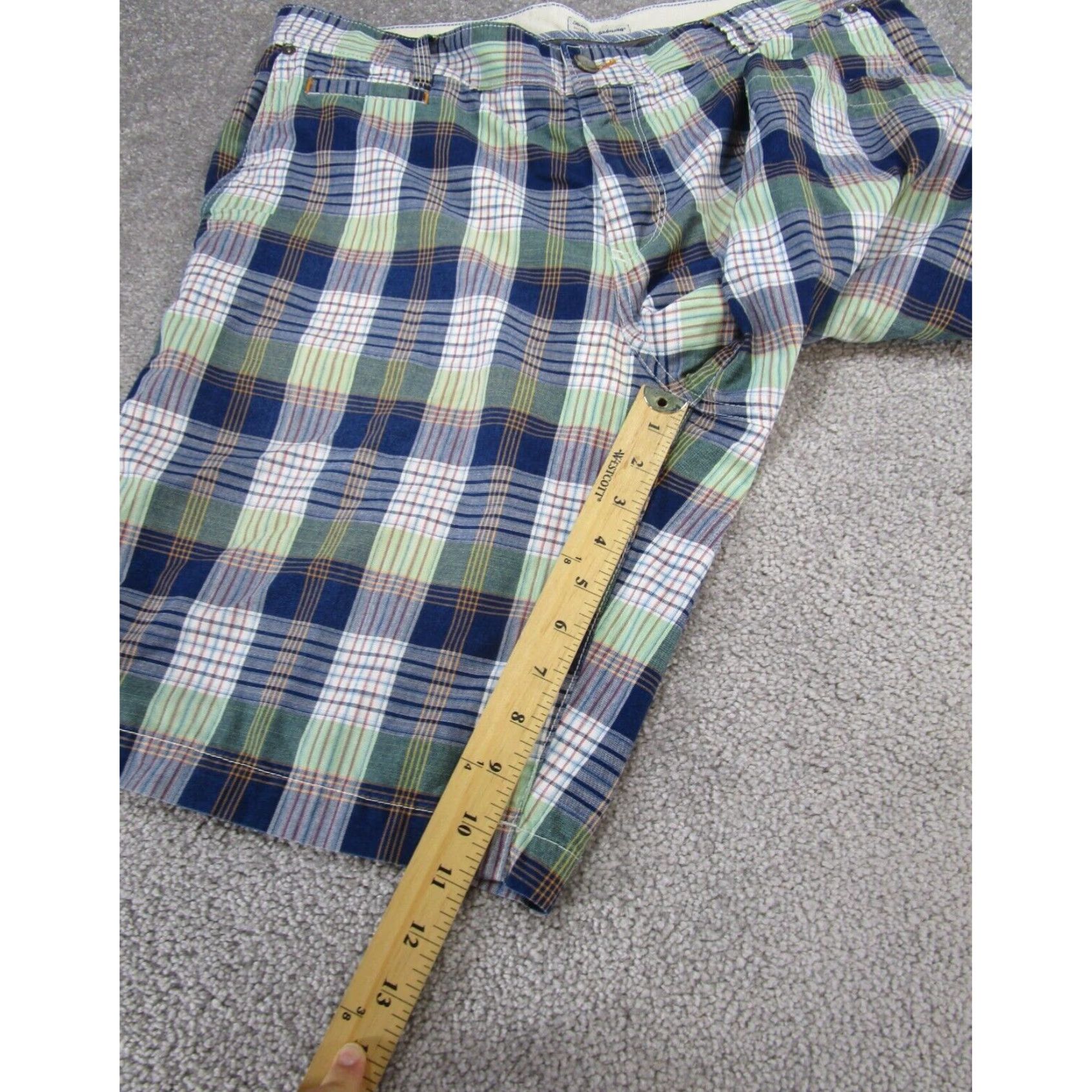 Tommy Bahama Tommy Bahama Mens Shorts 35 Extra Large XL Blue Green White Cotton Madras Plaid Size US 35 - 3 Thumbnail