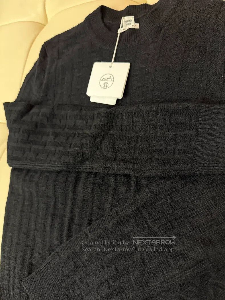 Hermes Hermes Black Dark Pattern Grid Women's Pullover Long-Sleev Size XS / US 0-2 / IT 36-38 - 5 Thumbnail