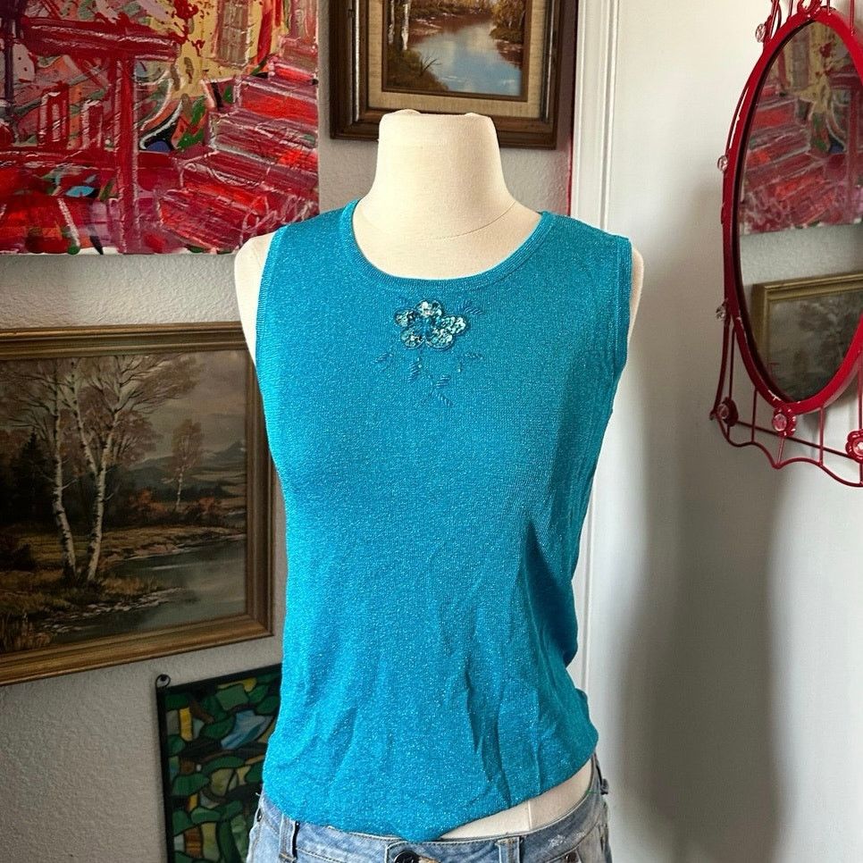 Other no brand blue floral beaded tank top cardigan set Size S / US 4 / IT 40 - 4 Thumbnail