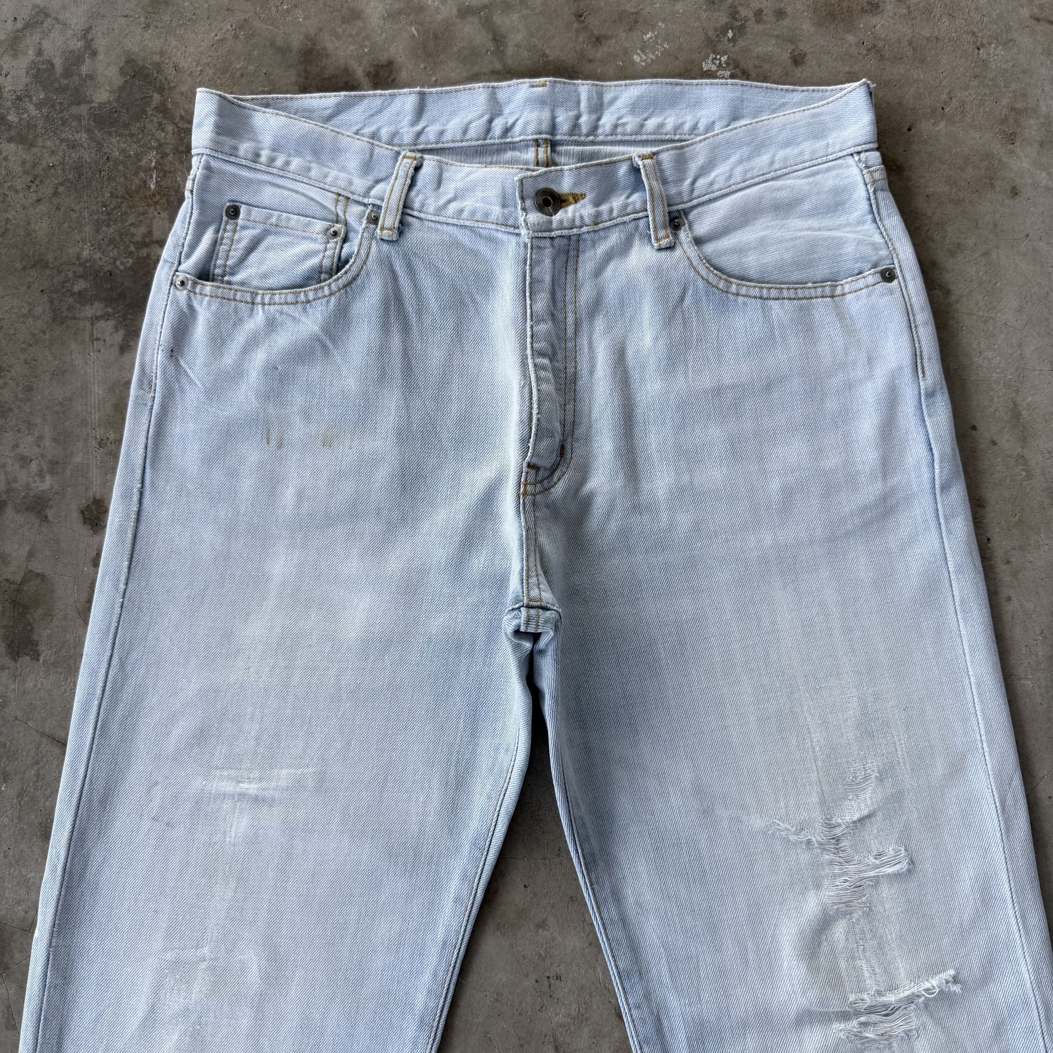Japanese Brand W35x30 Vintage Japanese Light Wash Blue Ripped Denim Jean. Size US 35 - 3 Thumbnail