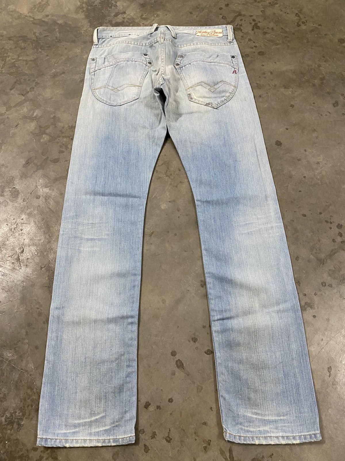 Tornado Mart Vintage Replay Slim Fit Distressed Denim Wash Blue @315 Size US 32 / EU 48 - 1 Thumbnail