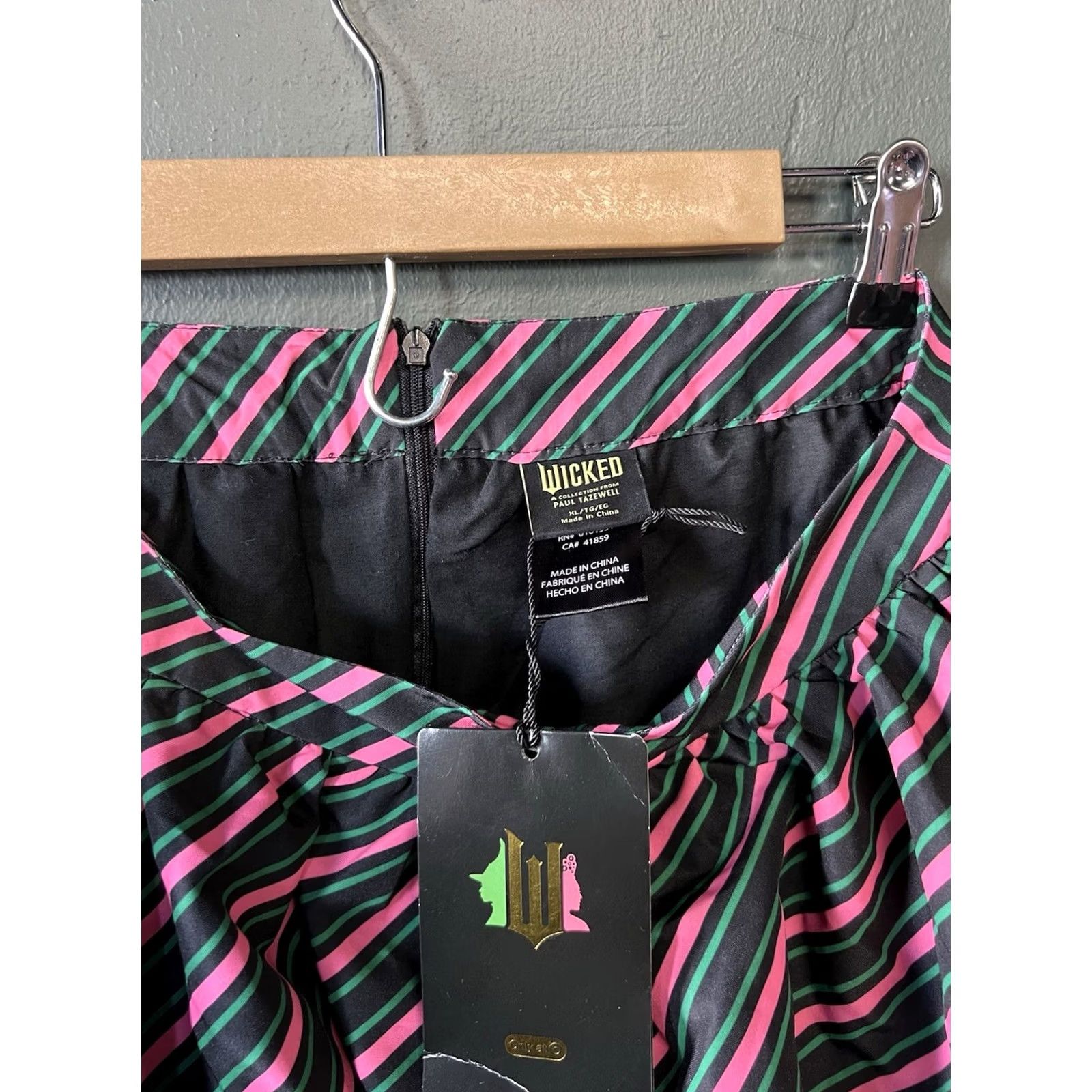 Vintage Wicked Movie Striped Bubble Mini Skirt Green Adult XL Size 40" / US 18 - 3 Thumbnail