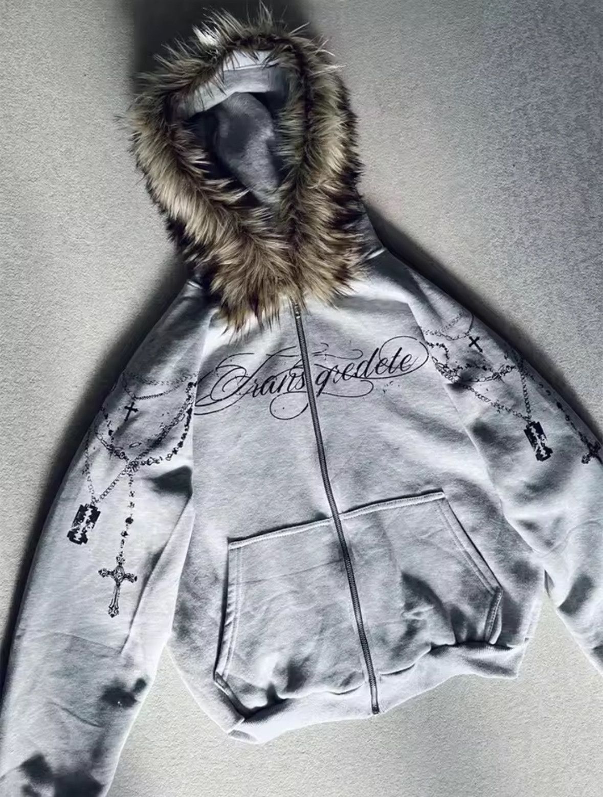 Other Fashion Punk Goth Grunge Detachable Fur Hat Graphic Hoodies Size US S / EU 44-46 / 1 - 2 Thumbnail