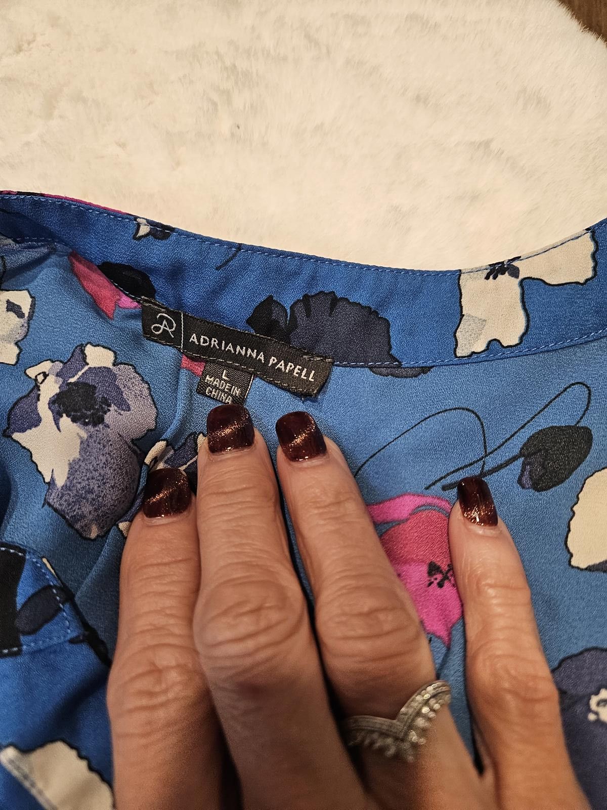 Designer Adrianna Papell Stylish Blue Floral Sleeveless Top#132 Size L / US 10 / IT 46 - 5 Thumbnail