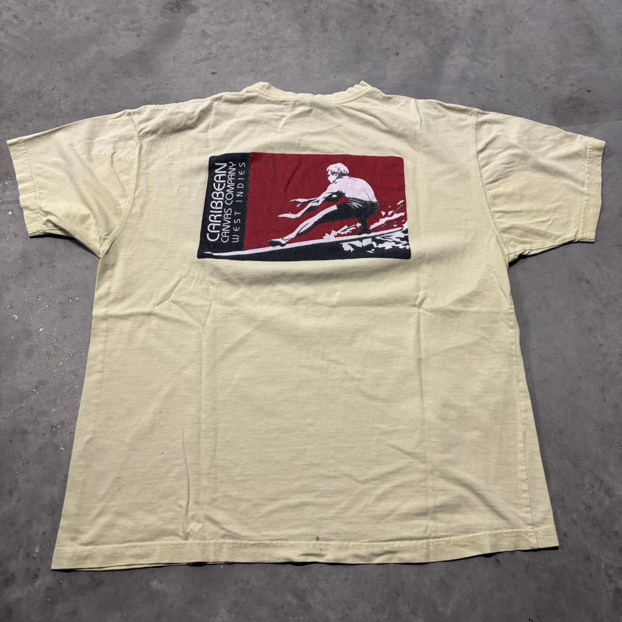 Japanese Brand × Vintage Crazy Vintage 90s Yellow Surf Graphic Tee! Size US XL / EU 56 / 4 - 1 Thumbnail