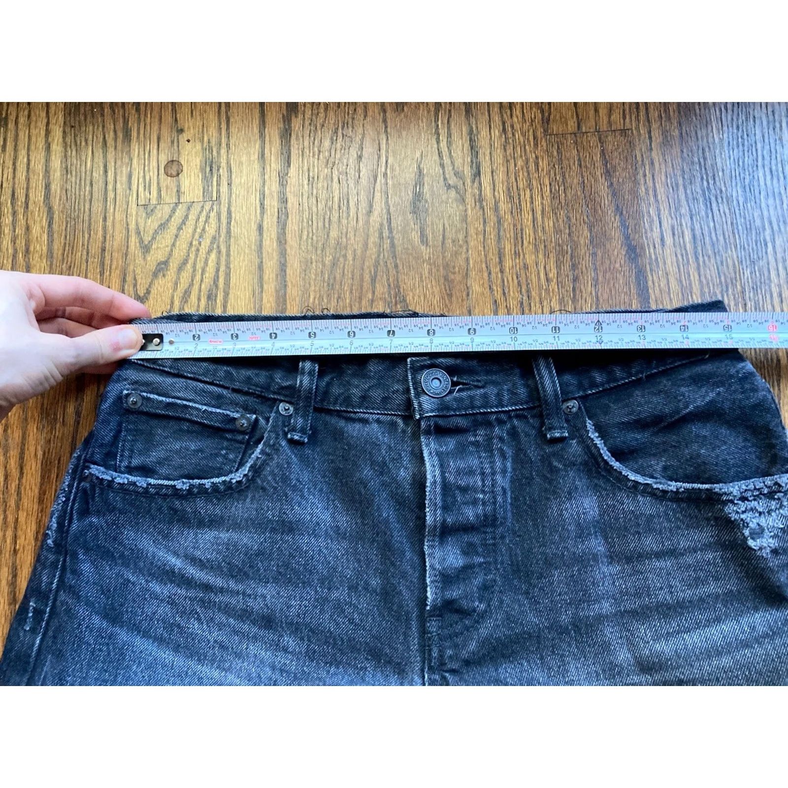 MOUSSY VINTAGE Moussy Jeans Womens Size 29 Black Raw Hem Tapered Buttonfly Distressed Japan 28in Inseam Mens? Size 29" - 6 Thumbnail